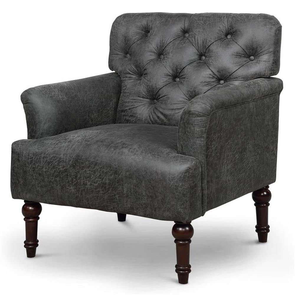 Furniture of America Leith Faux Leather Tufted Accent Chair in Gray - Modern Living Room Seating for Home Office & Lounge Decor