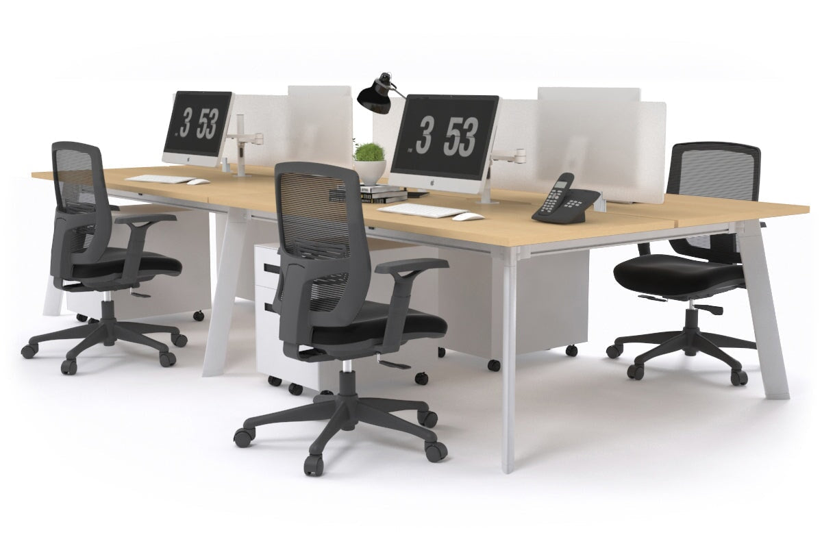 4-Person Workstation with White Frame - 1400L x 800W Office Desk with Cable Management Scallop | Perfect for Team Collaboration, Open Office Spaces & Shared Work Environments