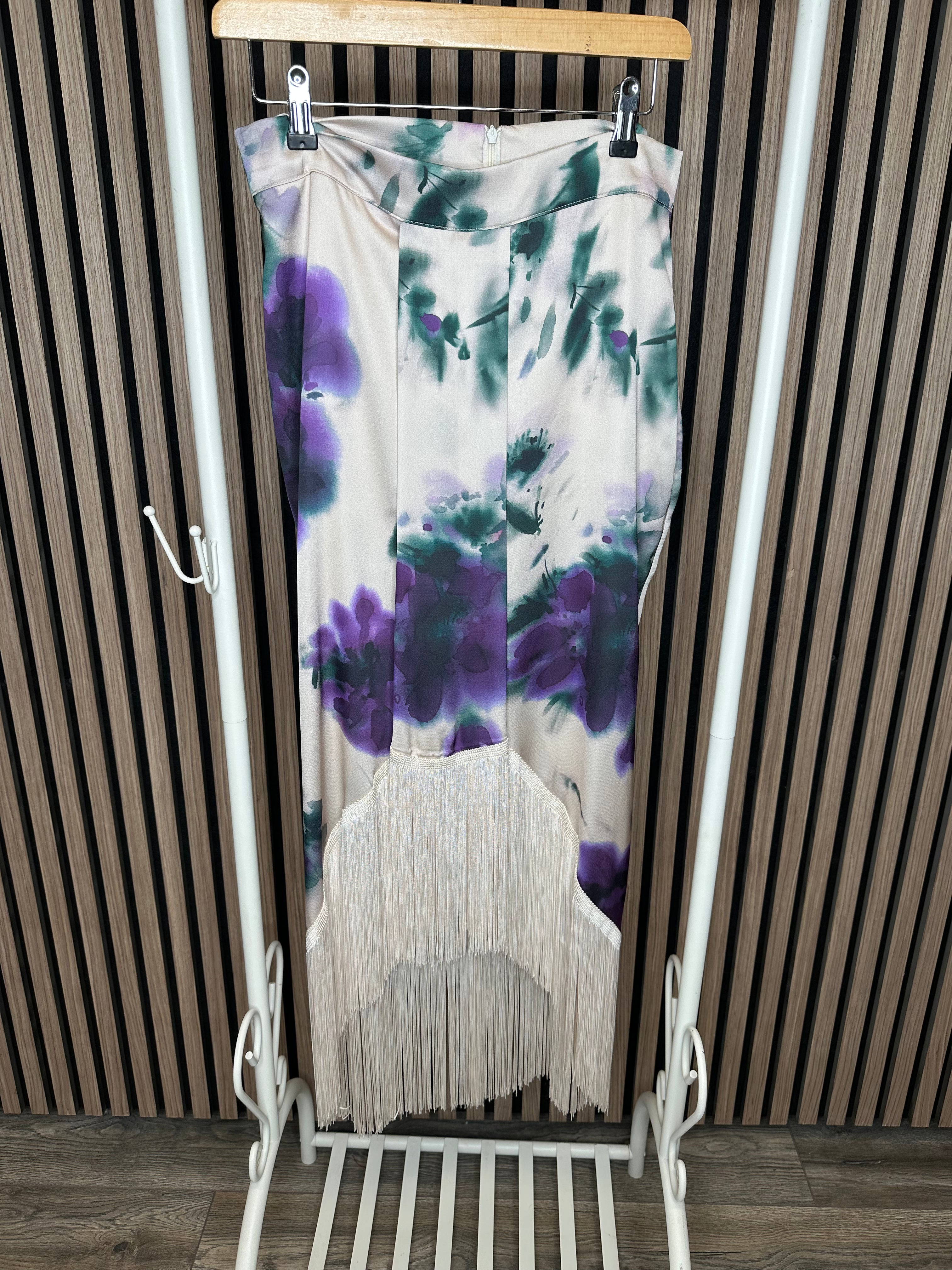 Freda Fringe Satin Skirt for Women - Elegant Cream Floral Design, High Waist Party Skirt, Perfect for Weddings, Date Nights & Special Occasions
