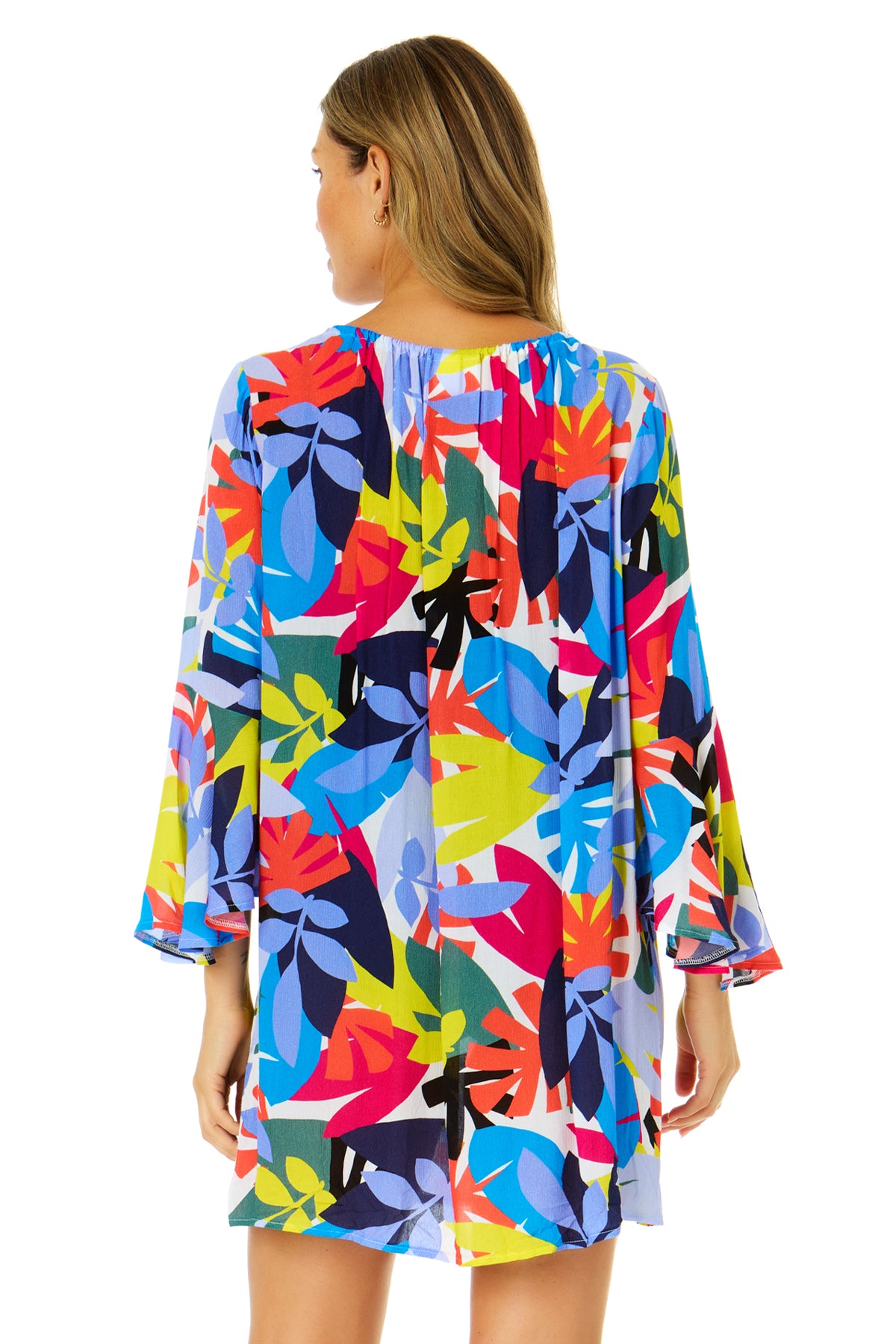 Women's Floral Print Bell Sleeve Tunic Swimsuit Cover Up - Lightweight Beach Dress for Poolside, Vacation & Summer Outings