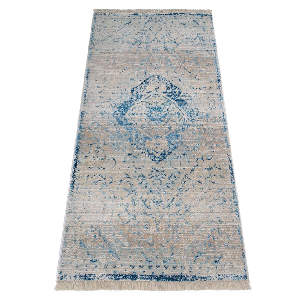 Machine Made Polyester Area Rugs 2'6''x9'10'' Runner - Blue Oriental Traditional Design Low Pile Carpet for Living Room & Bedroom | Durable & Easy to Clean | Perfect for Hallways, Entryways & Home Decor (M00061)