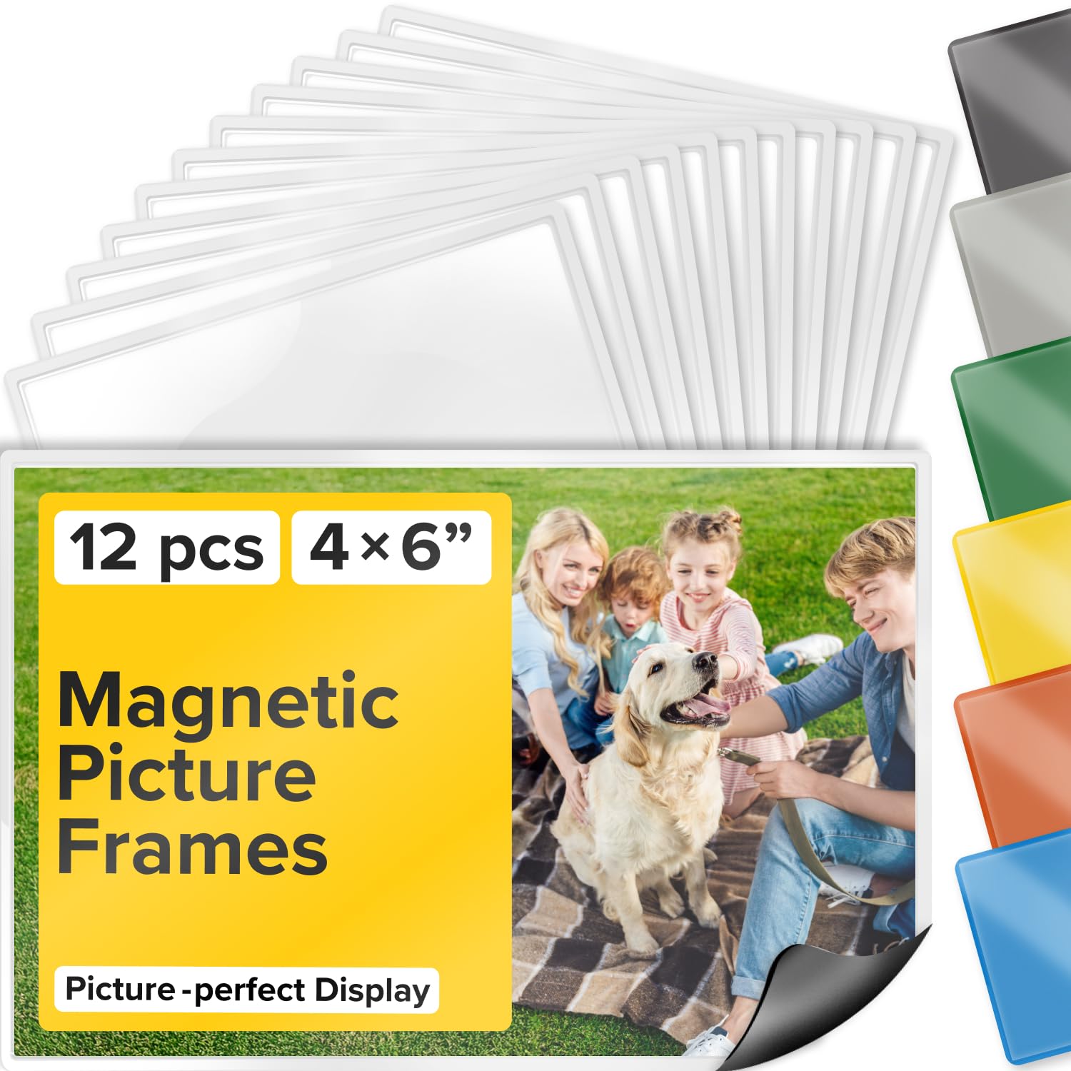 X-bet MAGNET - 12 Pack Magnetic Picture Frames 4x6 Inches - Refrigerator Photo Frames with Strong Magnets - Fridge Magnet Photo Holders for Family Photos, Kids Artwork & Memorable Moments - Perfect for Kitchen, Office & Dorm Room Decor