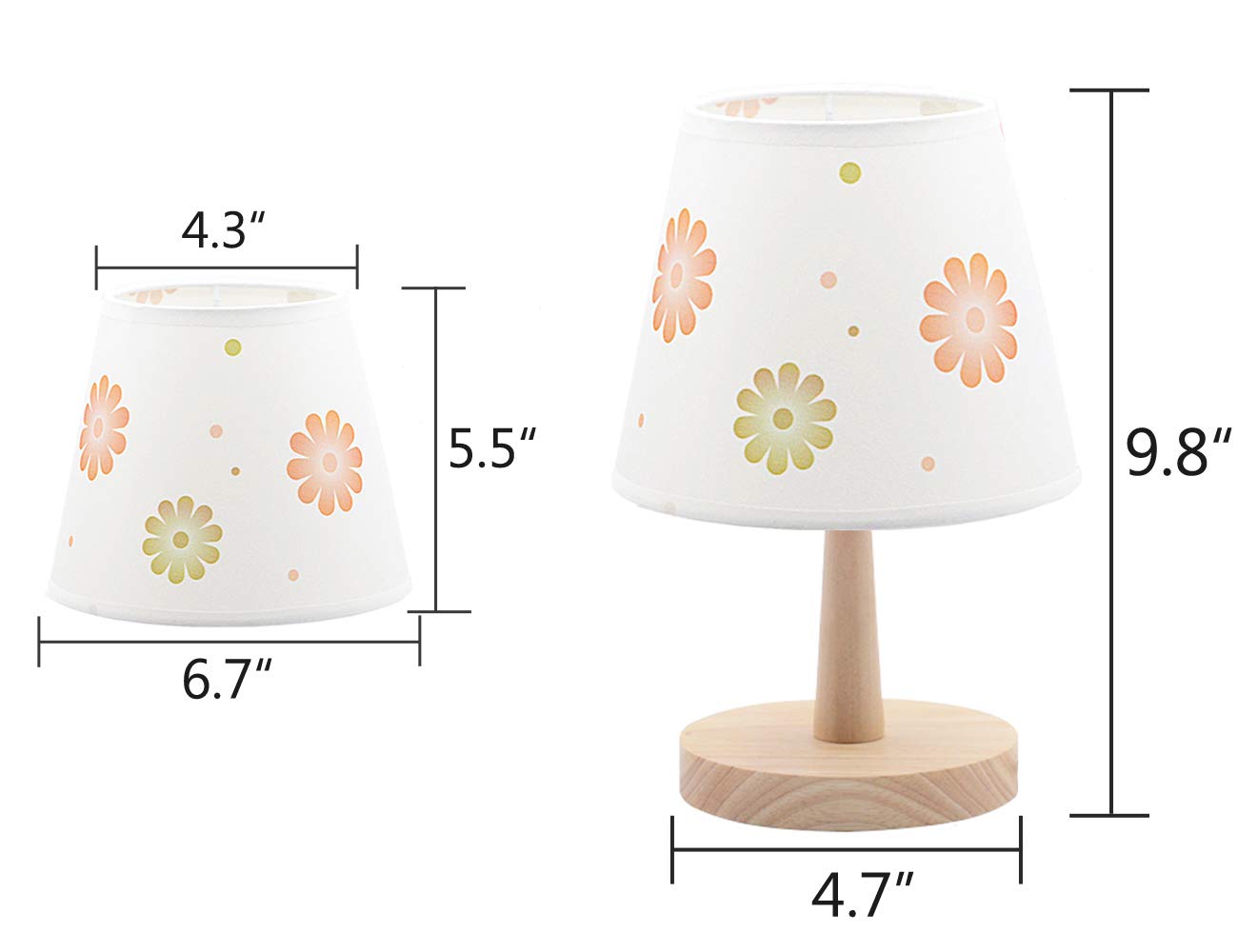 Kiven Small Wooden Bedside Table Lamp with Fabric Shade - Nightstand Light for Bedroom, Kids Room & Office Desk (Sunflower Design) - Perfect for Reading, Studying & Creating Cozy Ambiance