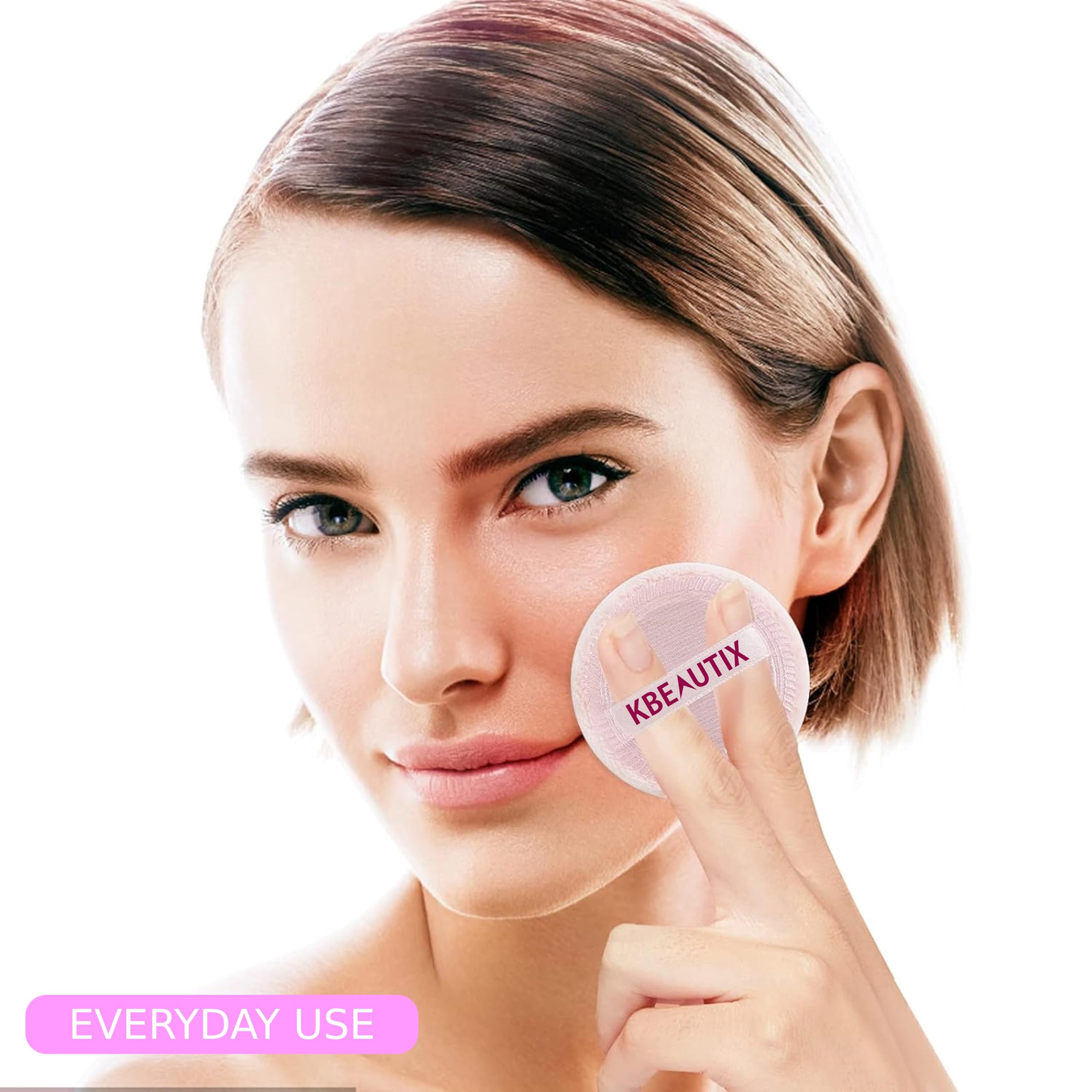 KBEAUTIX Round Makeup Sponge Puffs for Powder Foundation & Loose Mineral Powder - 4 Pack Soft Blending Cosmetic Pads with Strap - Perfect for Face & Body Powder Application, Travel & Touch-ups