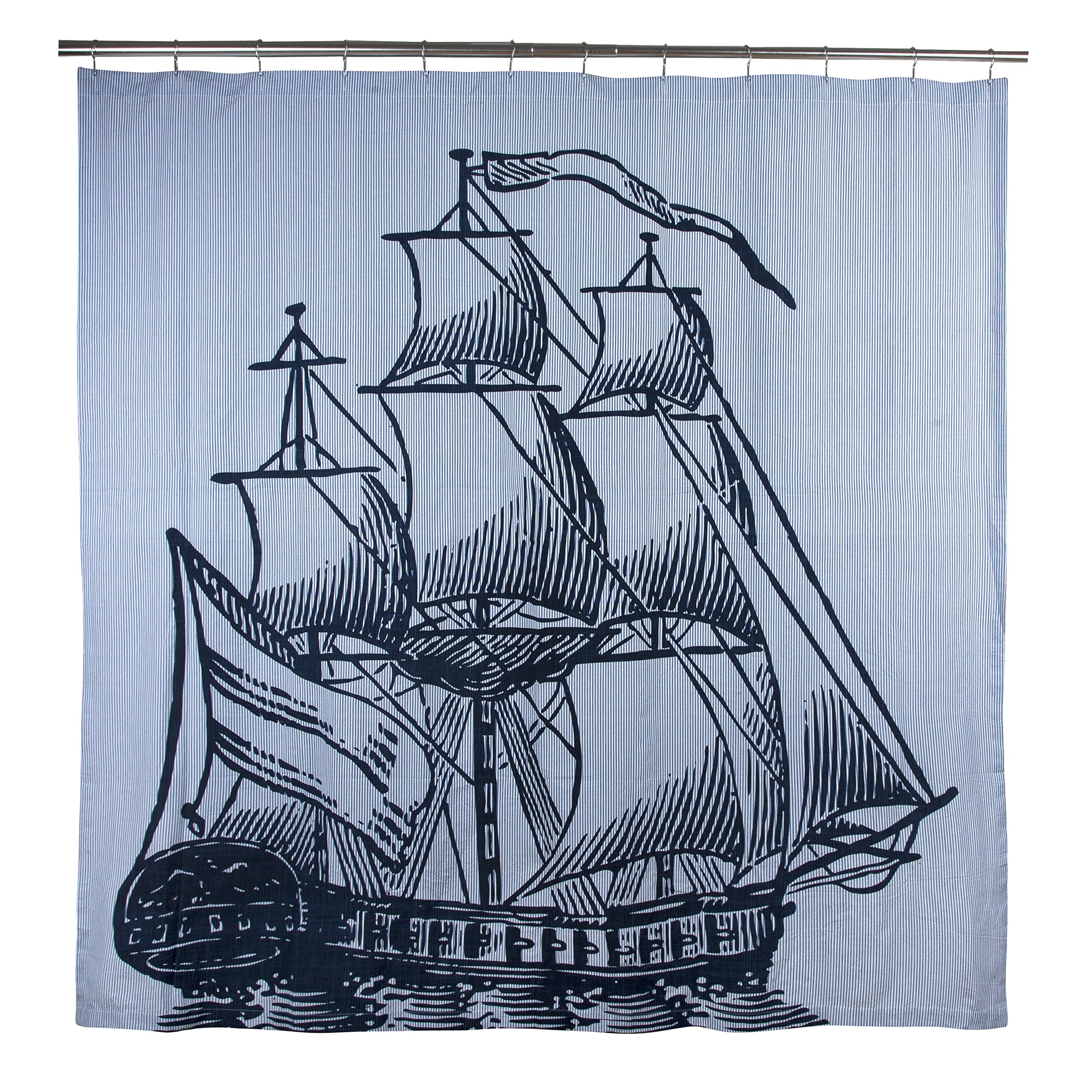 Waterproof Galleon Ship Design Shower Curtain - Vintage Nautical Bathroom Decor for Coastal Theme - Perfect for Beach House, Bathroom & Kids Room