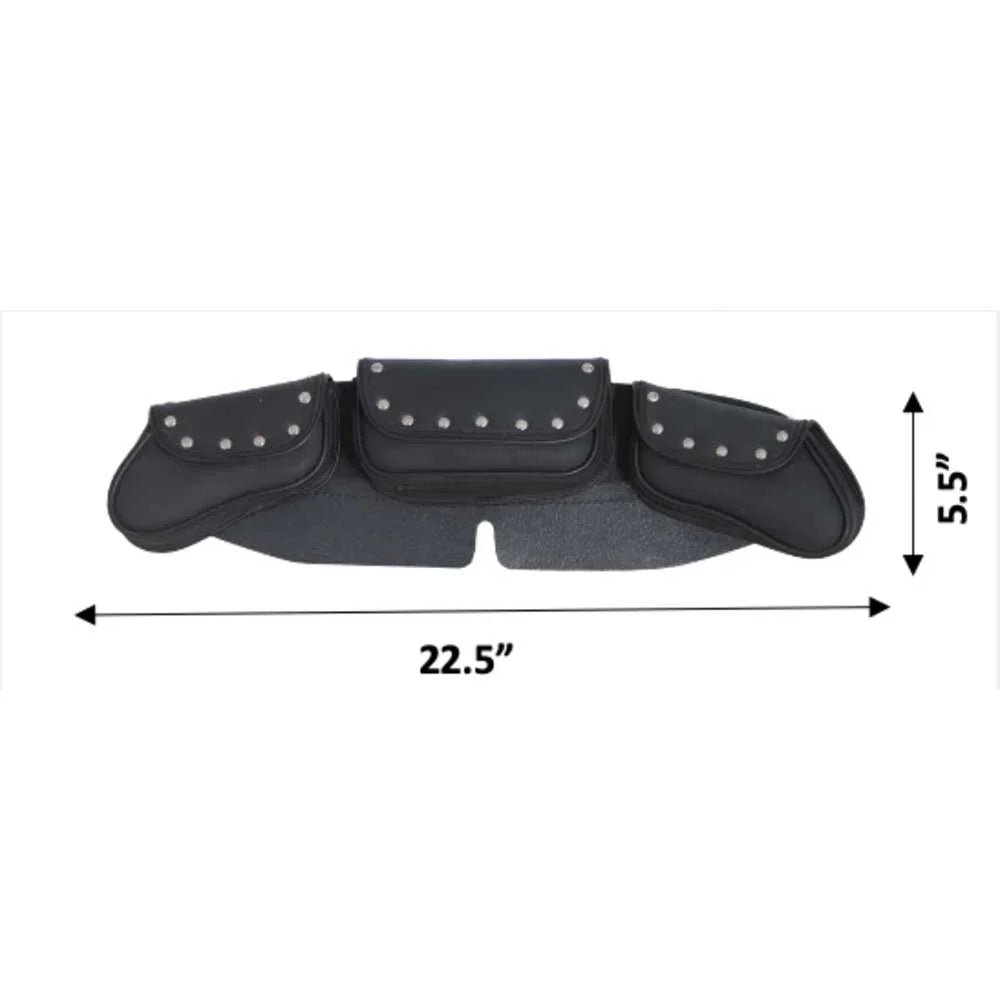 Open Road Chrome Stud Curved PVC Windshield Bag for Motorcycles - Durable Storage Organizer for Maps, Phones & Accessories - Perfect for Harley, Cruiser & Touring Bikes