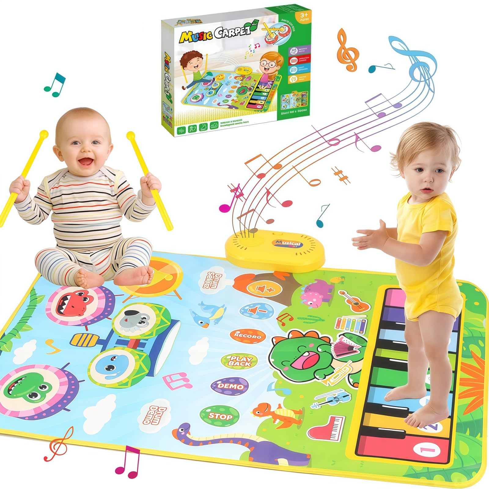 Soft Dinosaur Musical Play Mat - Montessori Sensory Toys for Babies 0-6 Months | Educational Gift for 1-4 Year Old Toddlers (Boys & Girls) | Perfect for Easter Basket Stuffers, Nursery Playtime & Early Learning Development