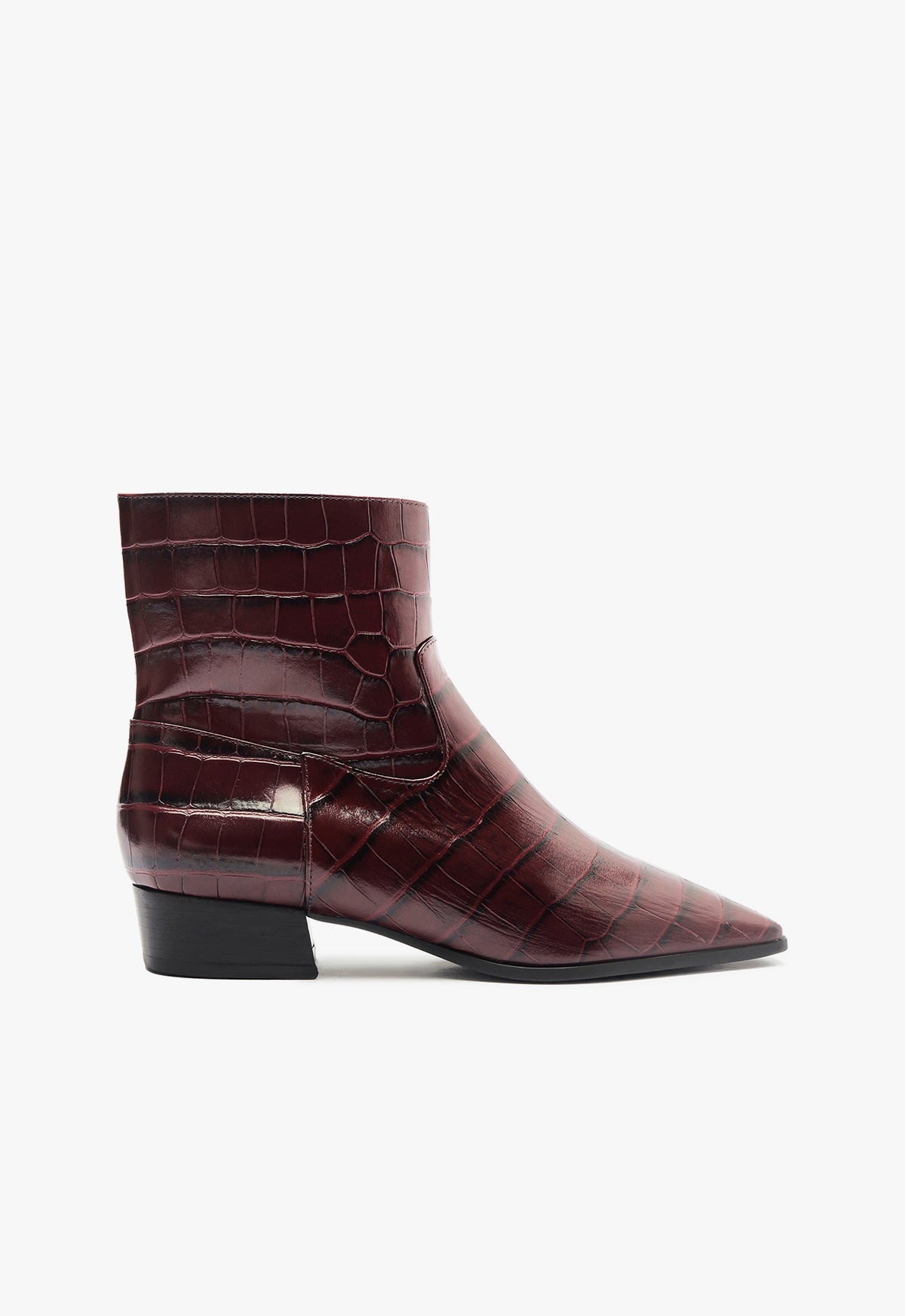 Helena Crocodile Embossed Leather Ankle Boots for Women - Low Heel 2.4