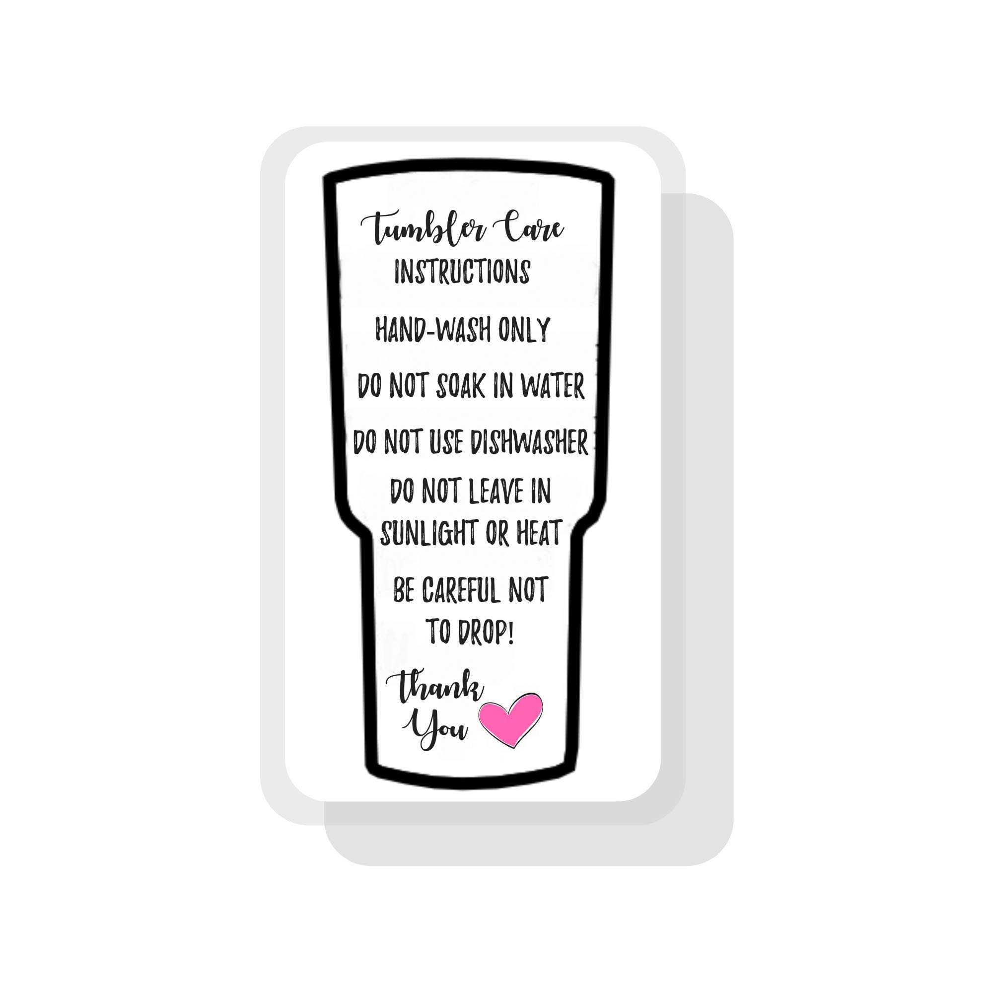 50 Pack Hot Pink Heart Handmade Tumbler Care Cards - Printed Cleaning Instructions for Vinyl, Glitter & Epoxy Tumblers - Perfect for Crafters, DIY Resin Projects & Decal Applications - Bulk Tumbler Accessories in Convenient Storage Box