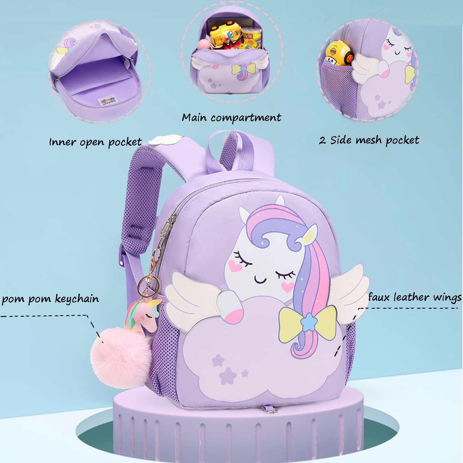 Unicorn Backpack for Girls - Cute Small Toddler Backpack for Preschool & Kindergarten - Lightweight Mini Bookbag for Kids - Perfect for School, Travel & Daycare