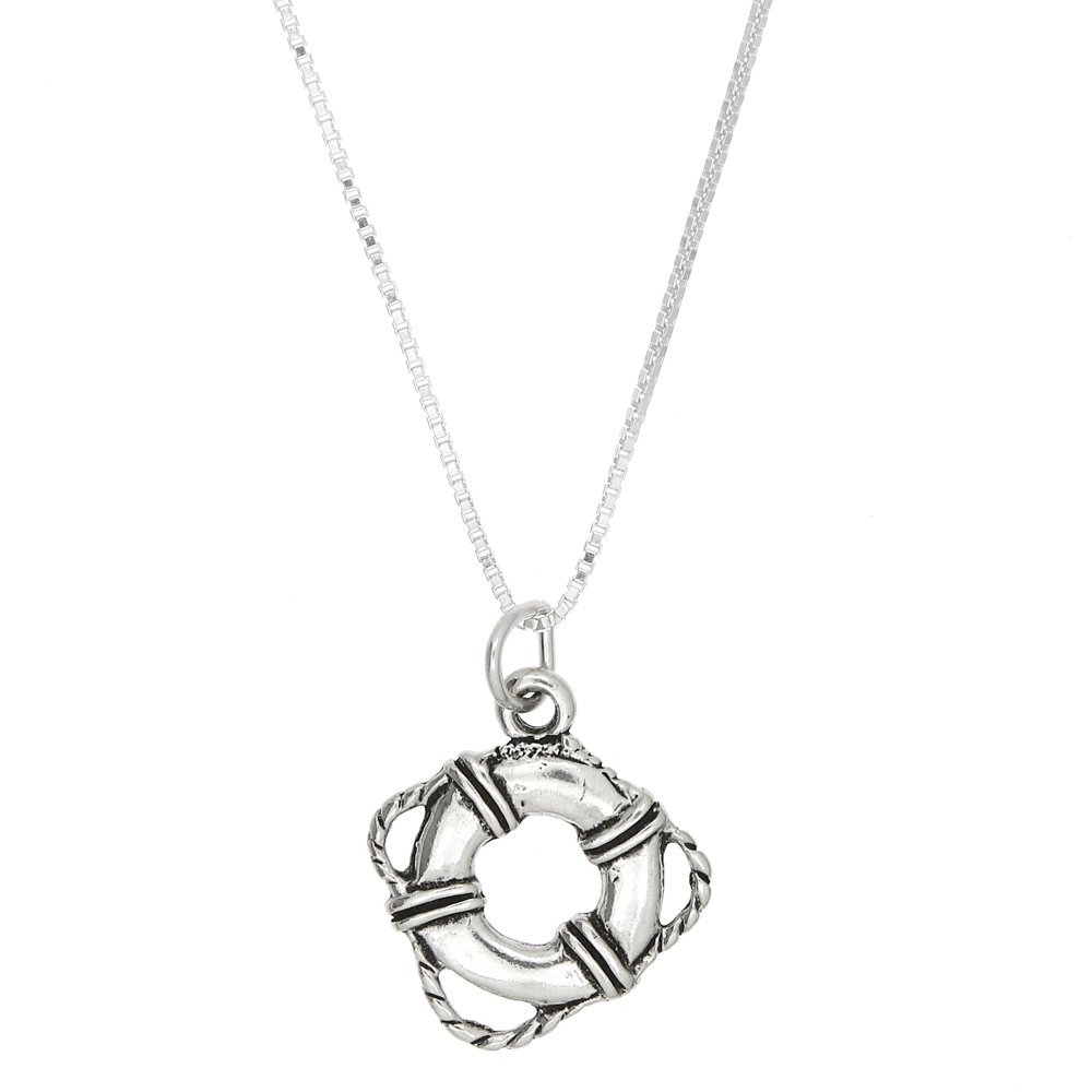 Oxidized Sterling Silver Life Saver Pendant Necklace with Double-Sided Design - 18