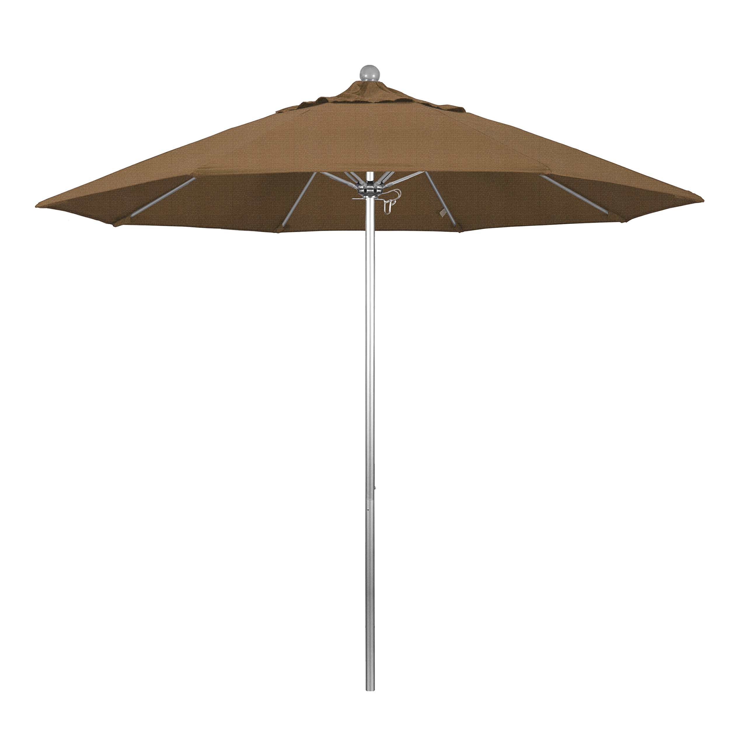 9' Round California Umbrella with Aluminum/Fiberglass Frame - Push Button Open, Silver Pole & Durable Olefin Fabric - Perfect for Patio, Poolside, and Outdoor Dining Areas