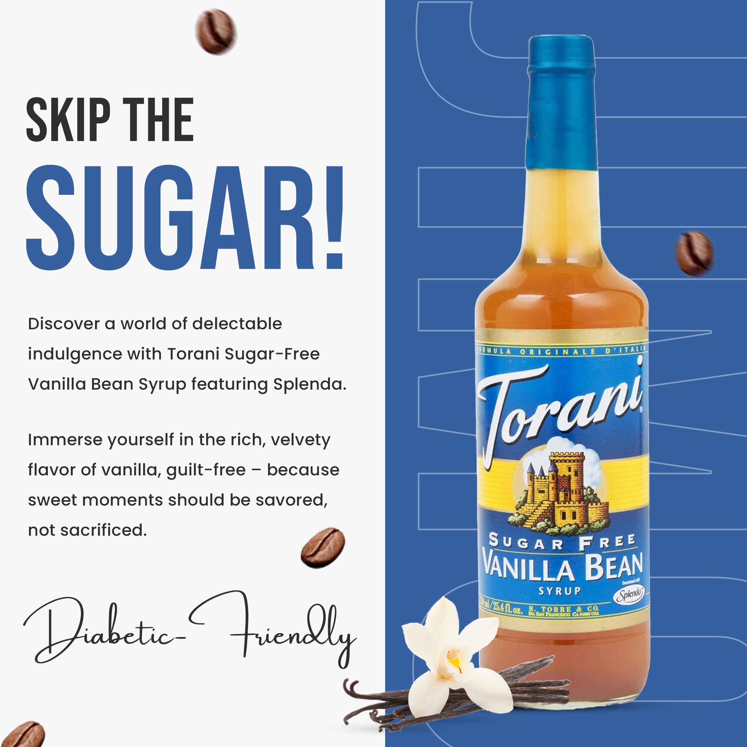 Sugar Free Vanilla Bean Syrup for Coffee - 25.4oz Premium Coffee Flavoring Syrup with Pump Dispenser | Perfect for Lattes, Iced Coffee & Baking Recipes