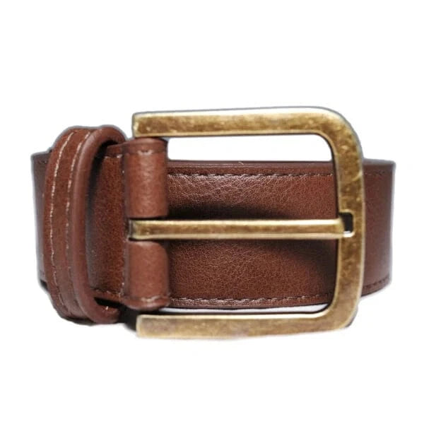 Bo Brass Buckle Vegan Leather Belt for Men & Women - Chestnut Brown | Stylish & Durable Waistband for Casual, Office & Formal Wear