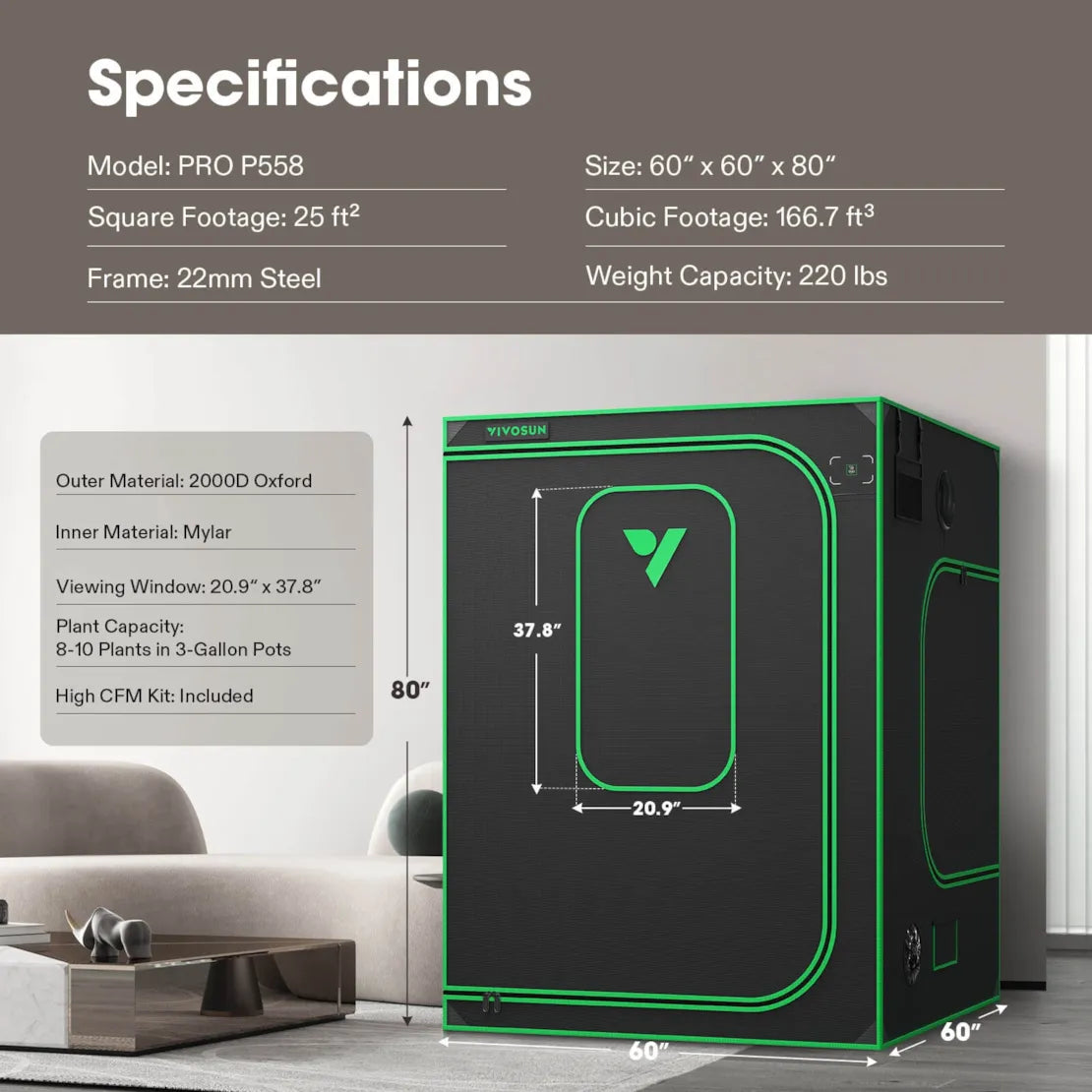 VIVOSUN 5x5 Grow Tent Kit - 5'x5'x6.6' Indoor Hydroponic Grow Room with Heavy Duty Reflective Mylar for Seed Starting, Plant Cloning & Flowering - Perfect for Home Gardening & Indoor Plant Cultivation