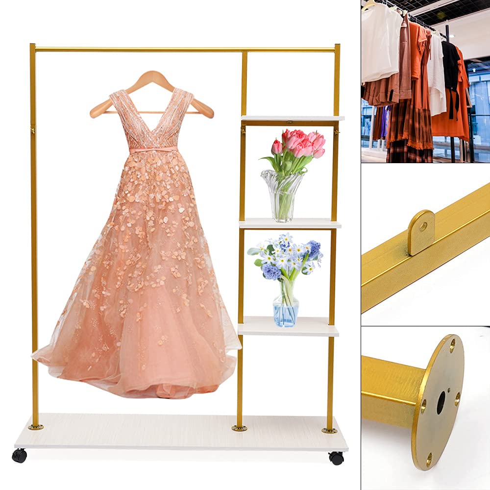 TBVECHI Heavy Duty Gold Garment Rack with Wheels - Industrial Strength Clothes Hanger for Bedroom, Closet & Retail Store | Perfect for Clothing Storage, Display & Organization in Homes, Boutiques & Shopping Malls