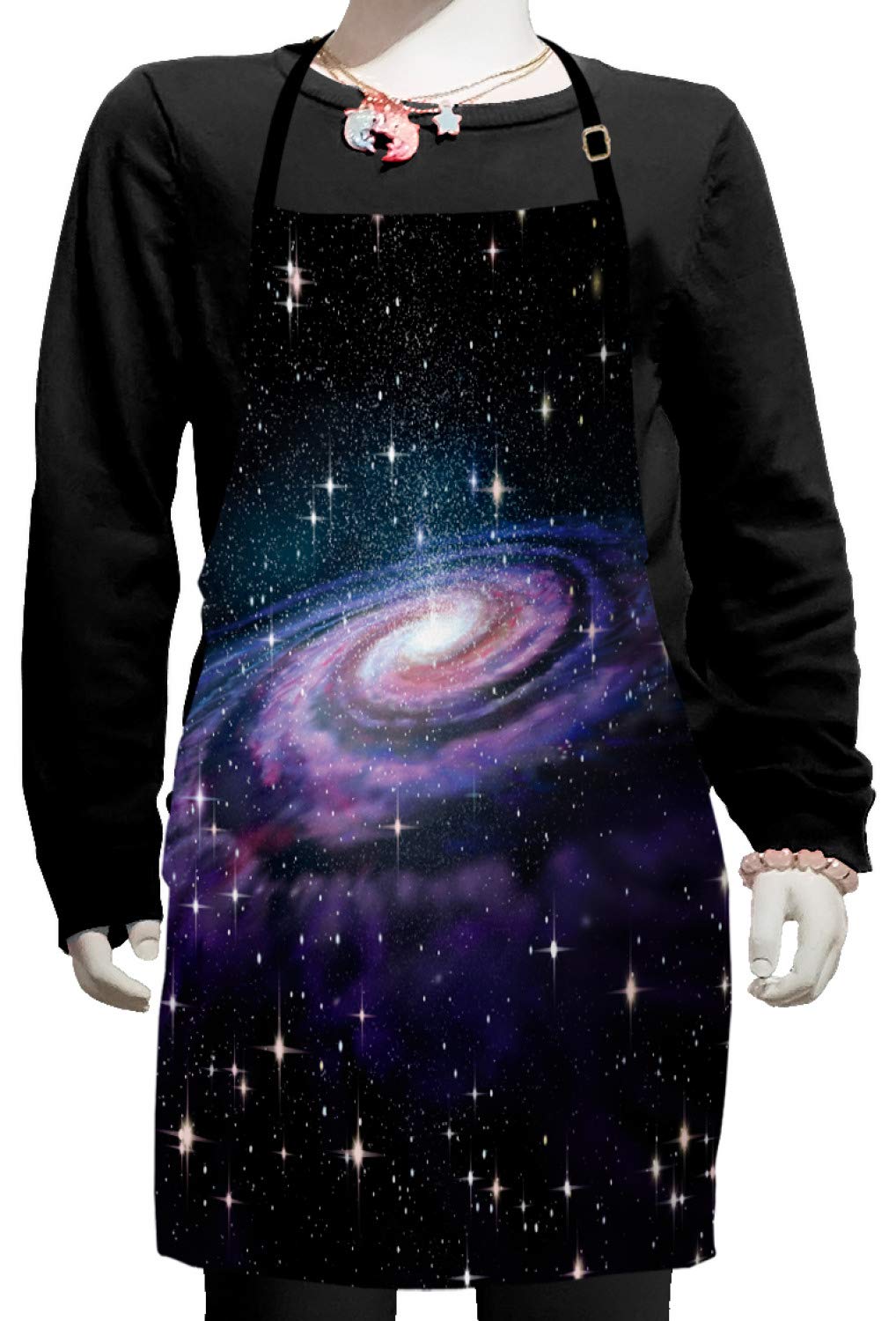 Ambesonne Andromeda Apron - Spiral Galaxy Universe Print with Planets & Stars, Adjustable Ties Bib Apron for Baking, Painting, Cooking - Small Size Multicolor Kitchen Apron for Women & Men - Perfect for Home Chefs, Artists & Science Enthusiasts