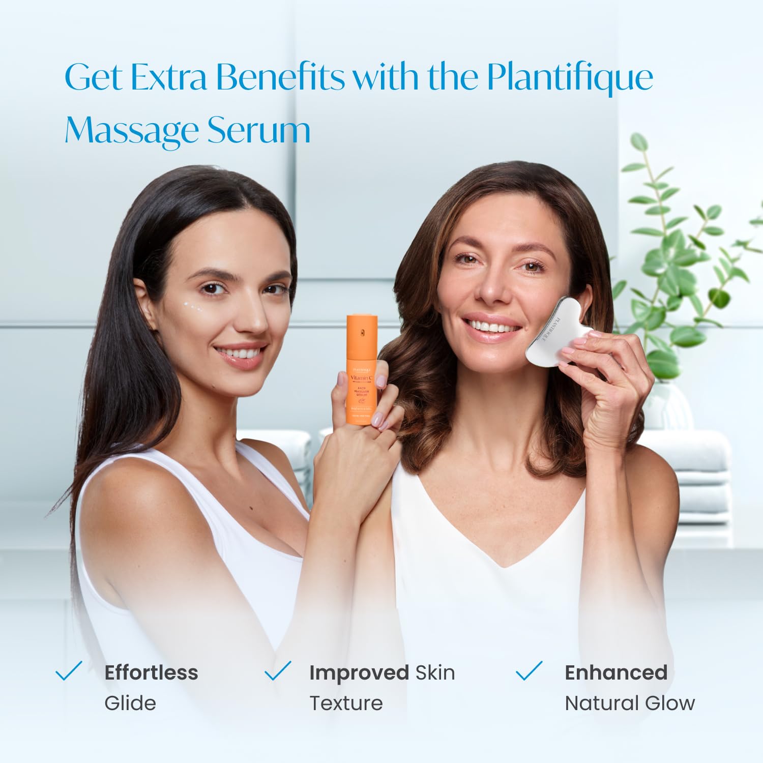 PLANTIFIQUE Stainless Steel Gua Sha Facial Tool for Skin Massage & Anti-Aging - Korean Vitamin C Face Serum with Collagen & Peptides - Ultimate Hydration for Glowing Skin - Perfect for Daily Skincare Routine, Spa Treatment & Self-Care Rituals