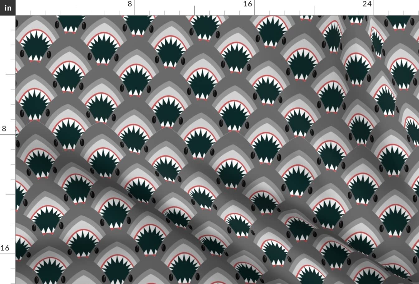 Shark Face Printed Chiffon Fabric - Ocean Shark Teeth Design for Sewing, Fashion Apparel, Dresses & Home Decor | Fat Quarter for DIY Projects, Quilting, and Crafting