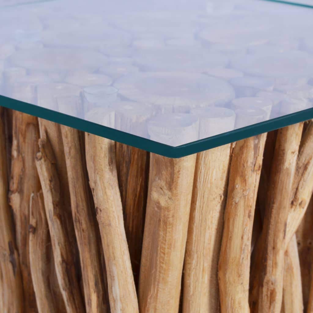 Modern Teak Wood Coffee Table with Tempered Glass Top - 26