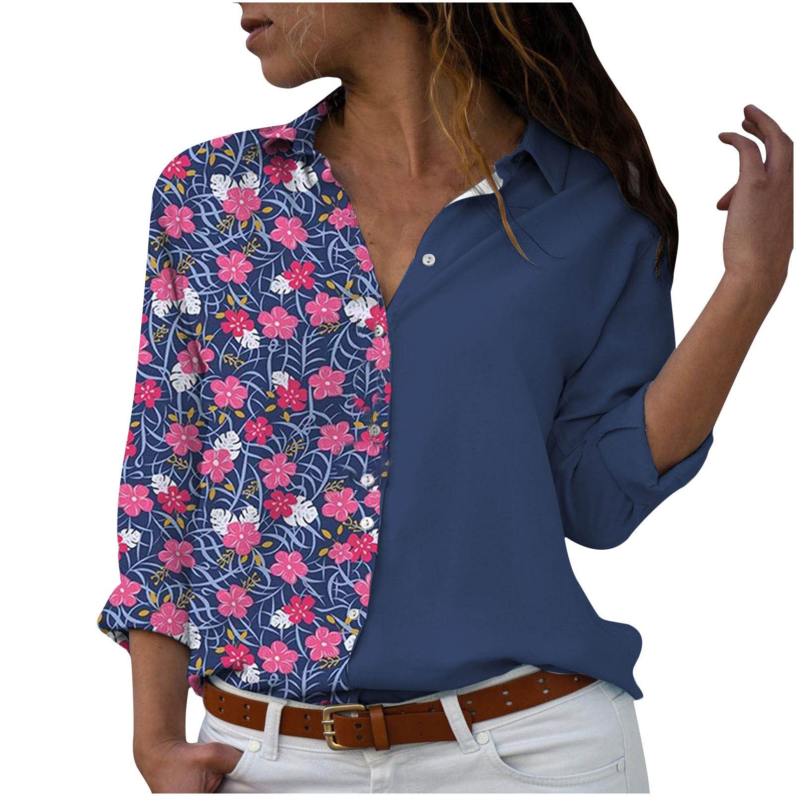 Women's Long Sleeve Colorful Print Blouses - Casual Loose V-Neck Button Down Tops for Work, Party & Everyday Wear | Stylish Comfort for Office, Date Night & Weekend Outings