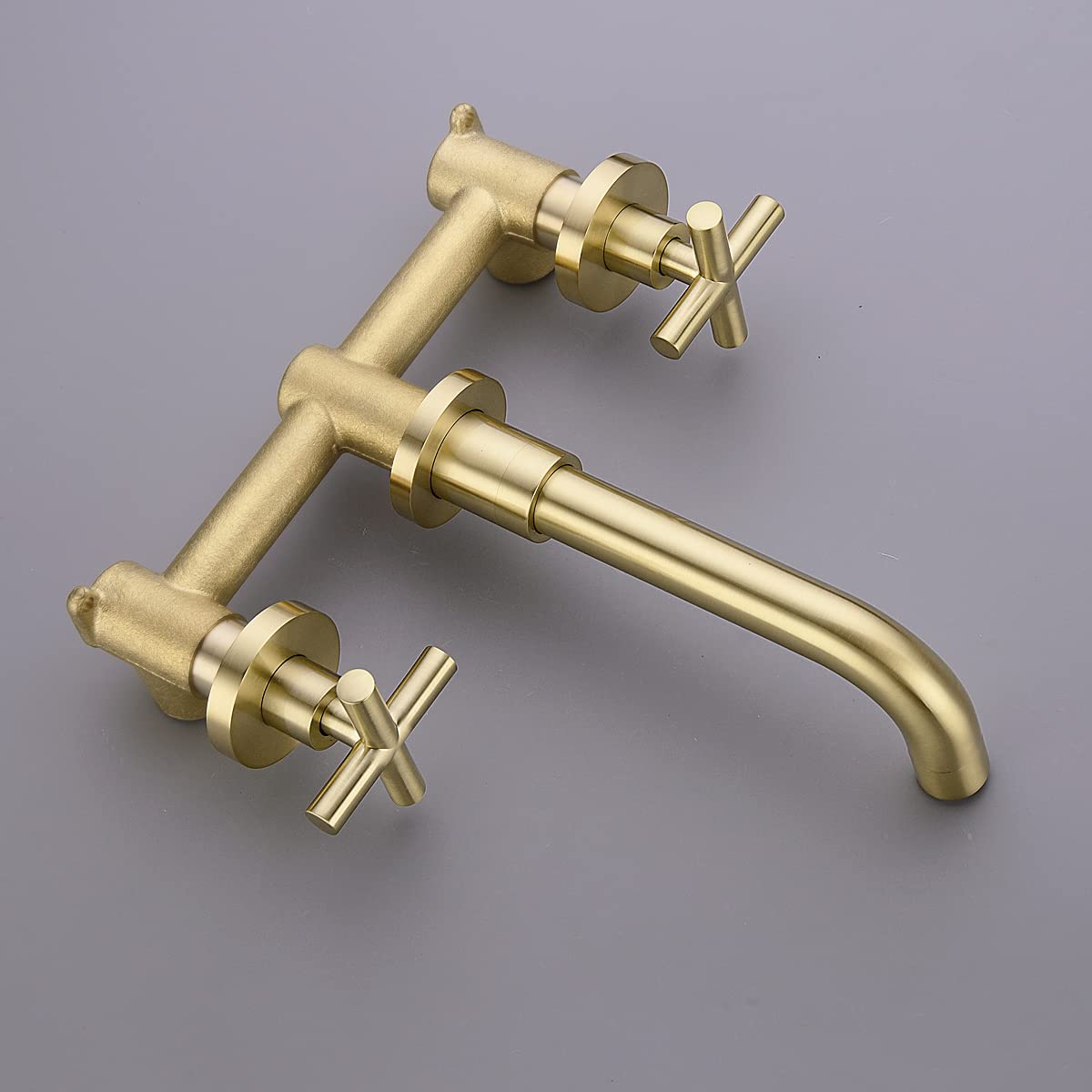 TRUSTMI 2-Handle Wall Mounted Brass Vessel Sink Faucet with Rough-in Valve - Brushed Gold Finish Bathroom Faucet for Vanity & Powder Room | Durable Brass Construction for Modern & Traditional Bathrooms