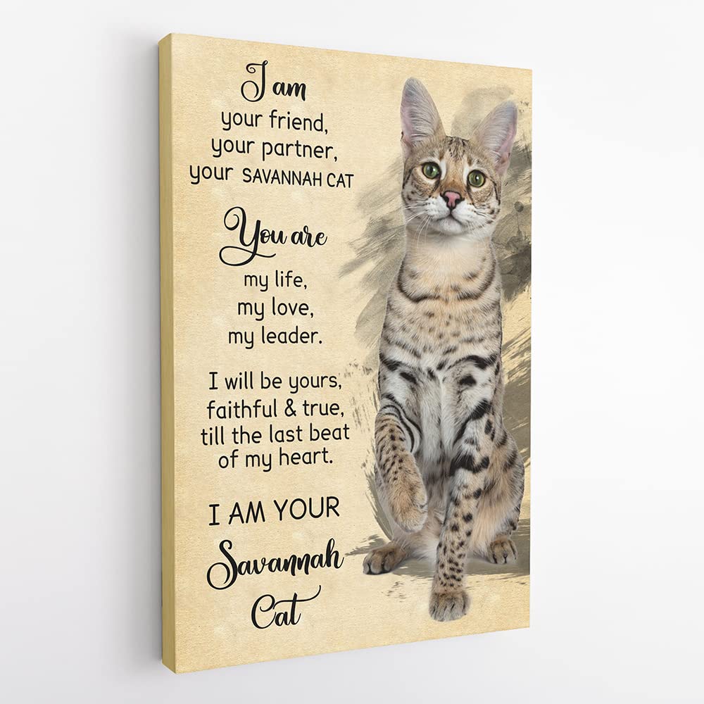 Vintage Savannah Cat Canvas Painting - Funny Cat Wall Decor for Cat Lovers | Unique Gift for Cat Mom | Perfect for Home Office Nursery Decor & Christmas Presents