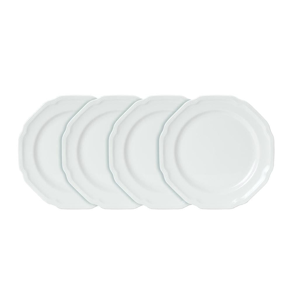 Mikasa 8.5 Inch White Porcelain Salad Plates Set of 4 - Glossy Finish, Elegant Dinnerware for Casual Dining, Entertaining & Everyday Use