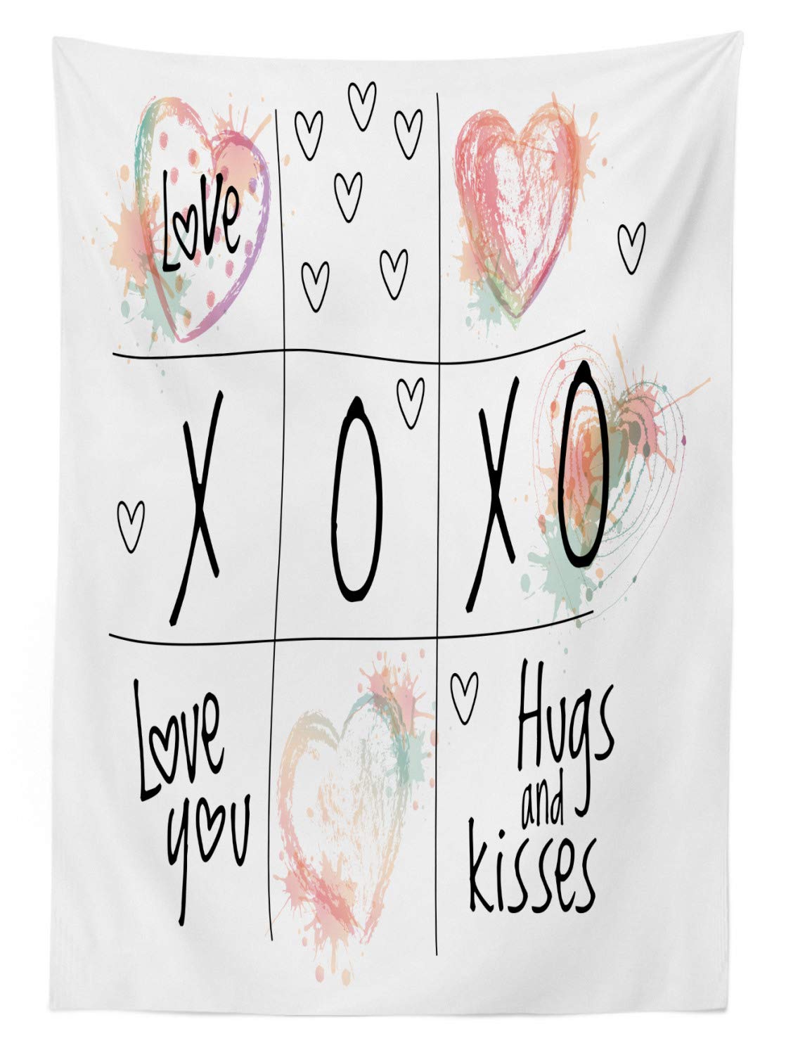 Ambesonne Xo Outdoor Tablecloth - Watercolor Heart Valentine's Design, Washable Picnic Table Cover 58x84 Inches, Mint Green & White - Perfect for Romantic Dates, Garden Parties & Outdoor Dining
