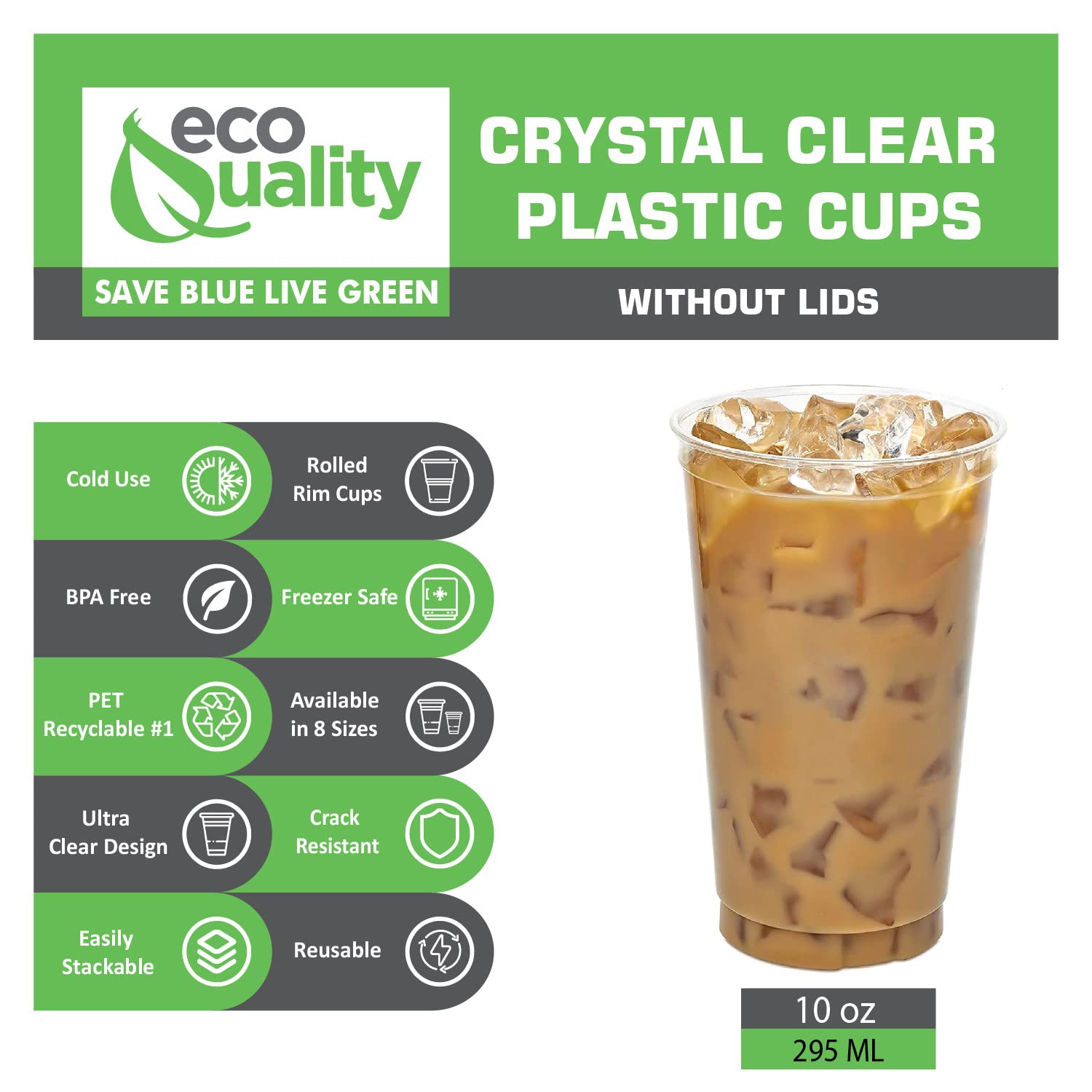 100-Pack 10 oz Clear Plastic Disposable Pet Cups - Crystal Clear PET Drink Cups for Smoothies, Iced Coffee, Juice, Soda & Cocktails | Perfect for Coffee Shops, Parties, Restaurants & Home Use (10 Ounce)