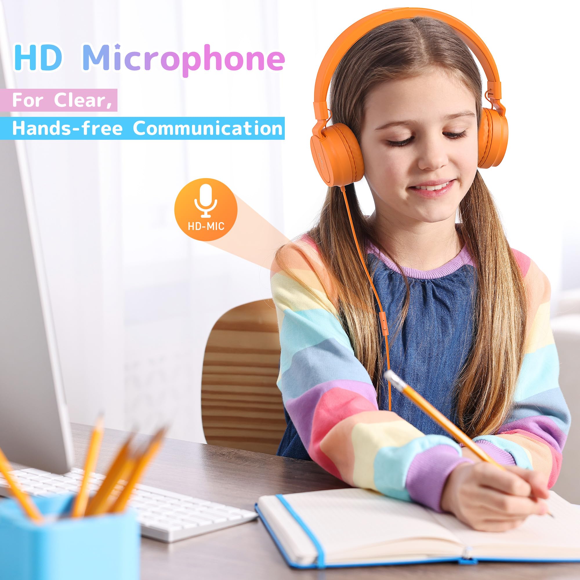 AILIHEN 10 Pack Classroom Headphones for Kids - 93dB Volume Limited Wired On-Ear Headset with Microphone, Durable 3.5mm Jack for School K-12 Students, Chromebook, Computer & Library Use - Perfect for Online Learning, Classroom Activities & Quiet Study Time
