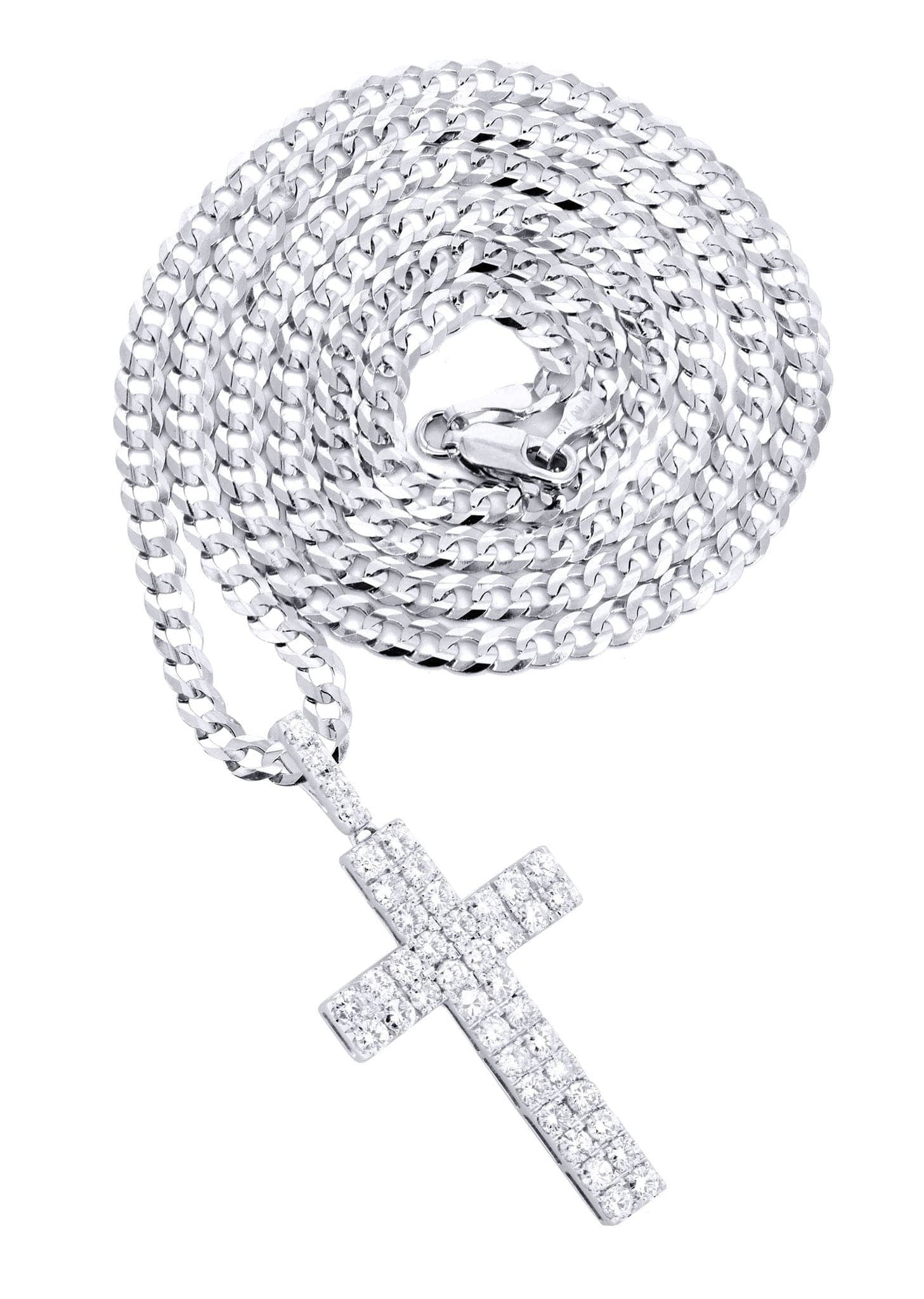 14K White Gold Diamond Cross Pendant Necklace - 2.57 Carats Total Weight | Elegant Religious Jewelry for Women, Perfect for Baptism, Confirmation & Special Occasions