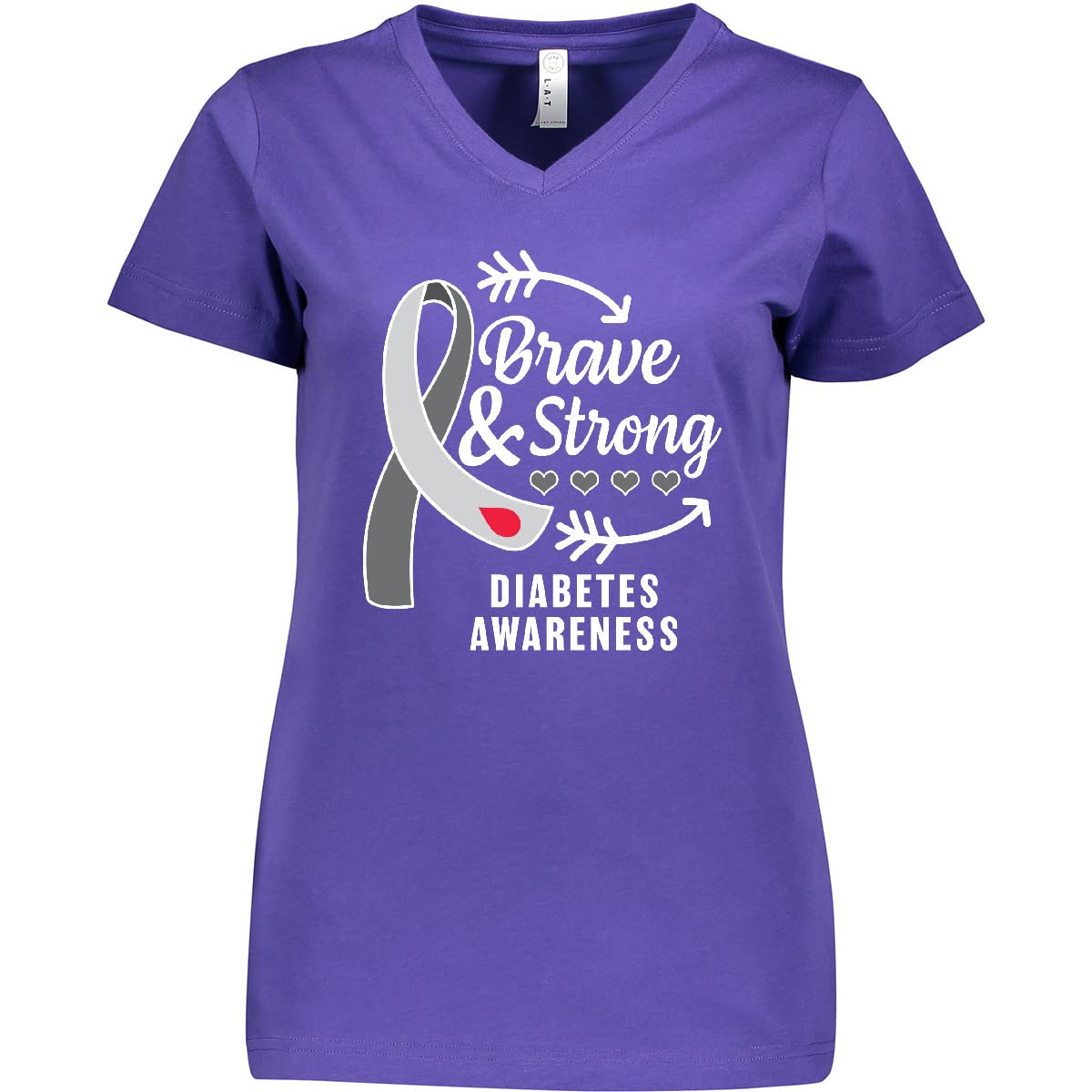 Diabetes Awareness Brave and Strong Women's V-Neck T-Shirt - Supportive & Comfortable Cotton Tee for Fundraisers, Walks & Everyday Wear
