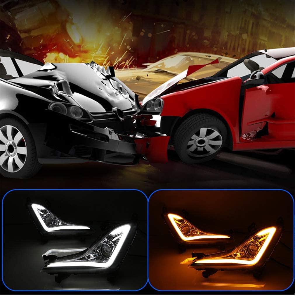 Ultra Bright LED Daytime Running Lights (DRL) for Hyundai Elantra 2014-2016 - Clear Lens Fog Lamps & Front Sidemarker Lights - Perfect for Night Driving and Enhanced Road Safety