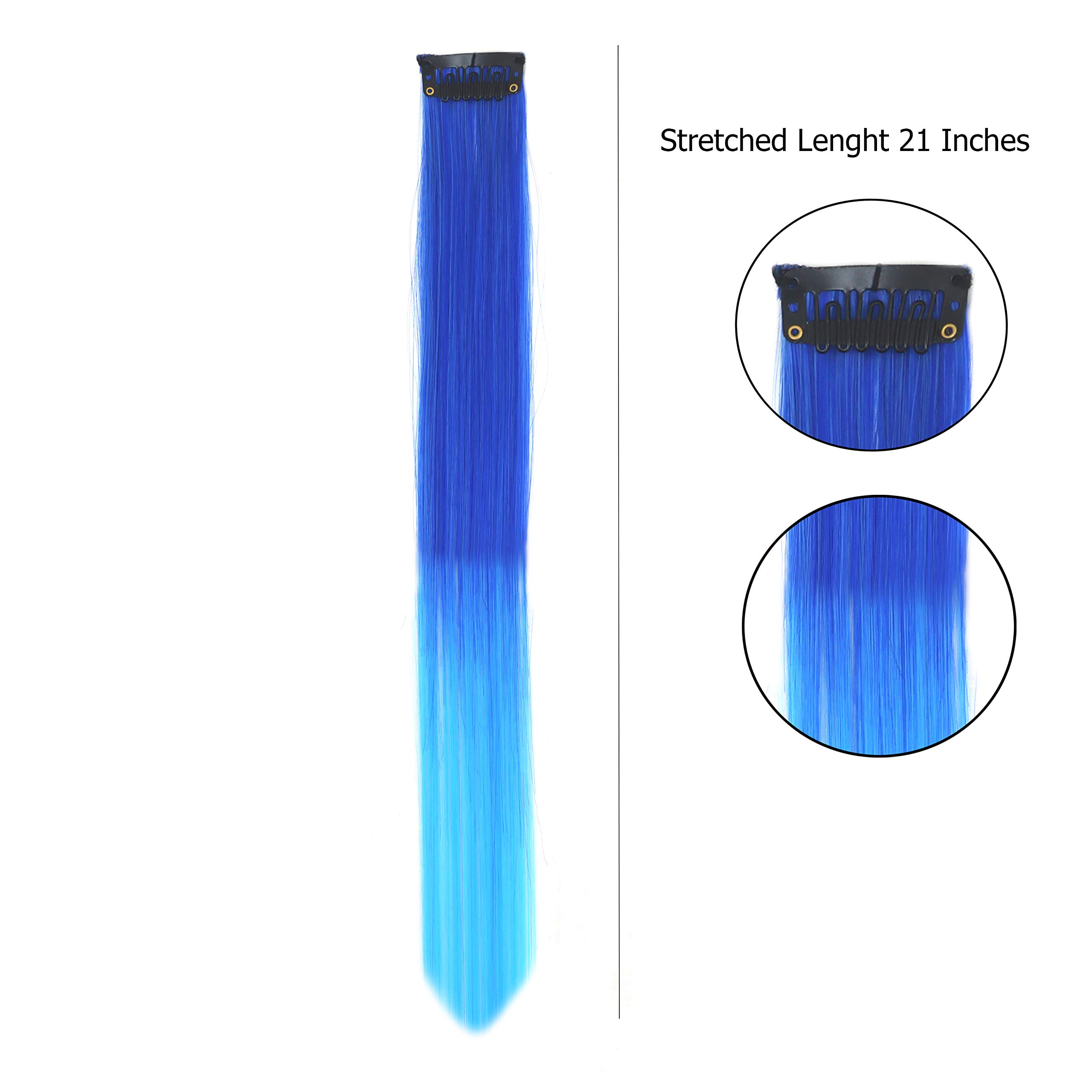 Rapidsflow® Double Shade Colored Hair Extensions for Women - 2PC Straight Real Human Hair Highlights in Royal Blue & Sky Blue | Perfect for Parties, Cosplay, and Daily Styling
