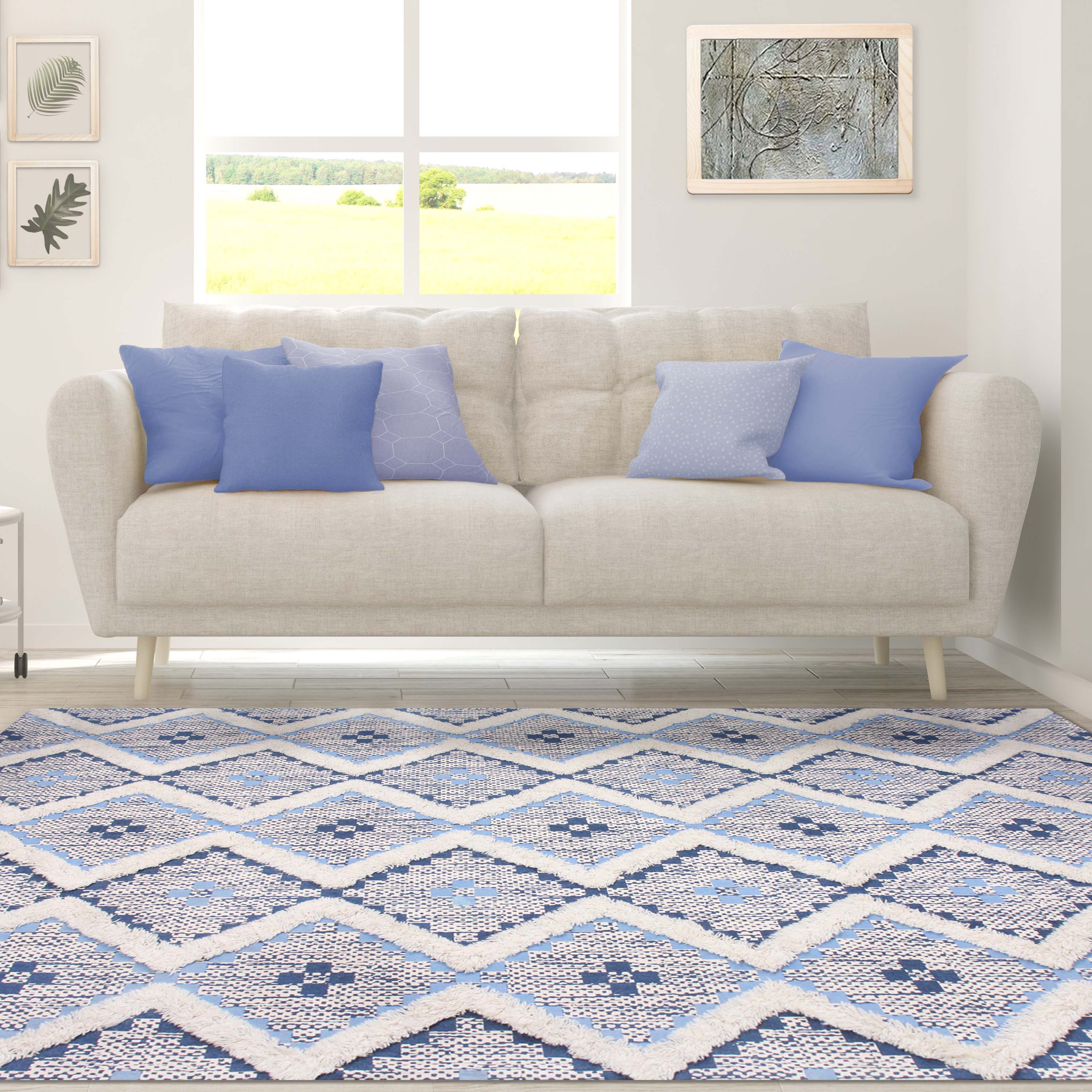 Hand Tufted Cotton Wool Geometric Farmhouse Area Rug - Soft Textured Boho Chic Rug for Living Room, Bedroom, Dining Room Decor