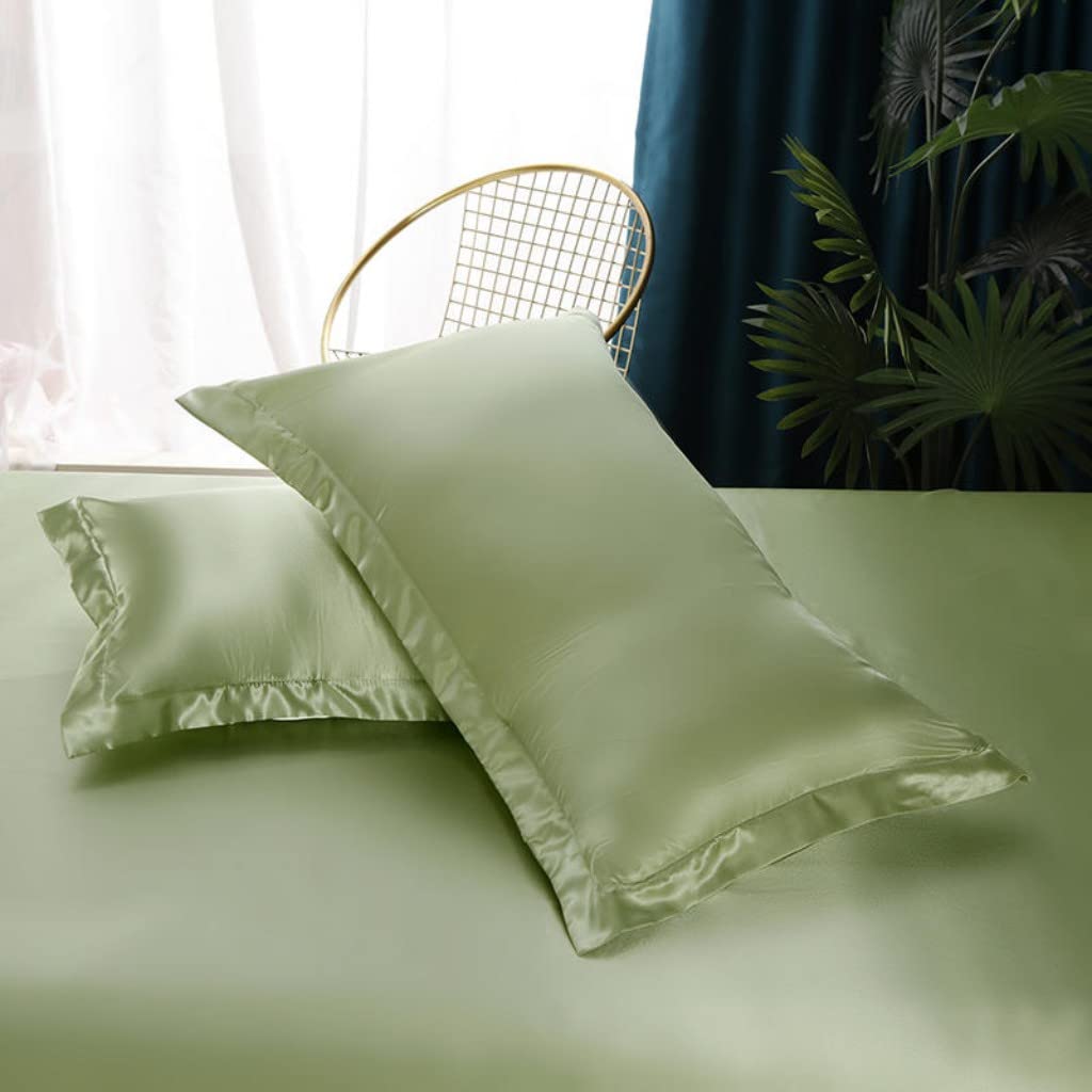 Luxury Amber Green Satin Duvet Cover Set - Full Size Soft Silky Bedding for Women, Elegant Comforter Cover with Zipper Closure (1 Duvet Cover + 2 Pillowcases) - Perfect for Master Bedroom Decor & Guest Room Luxury Upgrade