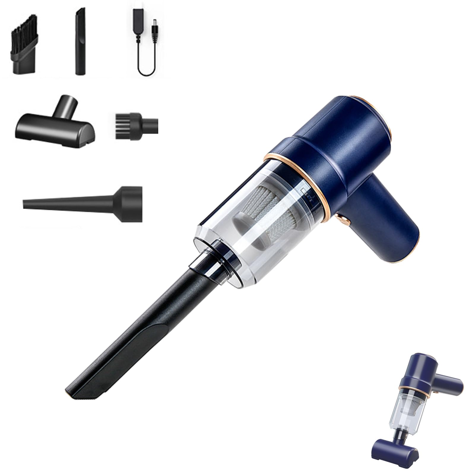 Homepro Portable Handheld Vacuum Cleaner - Rechargeable Cordless Car Vacuum for Home, Auto & Pet Hair | Powerful Mini Vac for Car Seats, Furniture & Small Spaces (Blue)