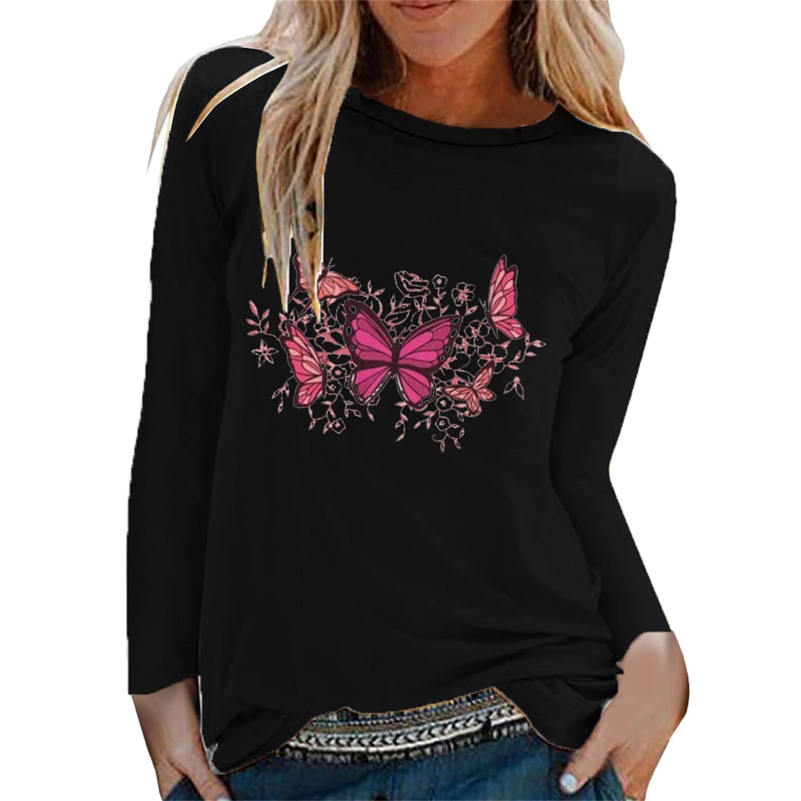 Women's Casual Long Sleeve Tunic Top - Floral Print Loose Blouse Round Neck Comfortable Sweatshirt for Women | Perfect for Work, Weekend Outfits & Layering