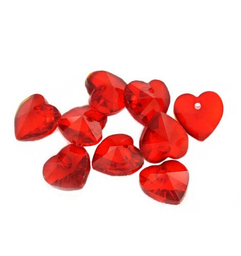 14mm Ruby Red Heart Glass Beads - Pack of 10 - DIY Jewelry Making Supplies for Necklaces, Bracelets & Craft Projects