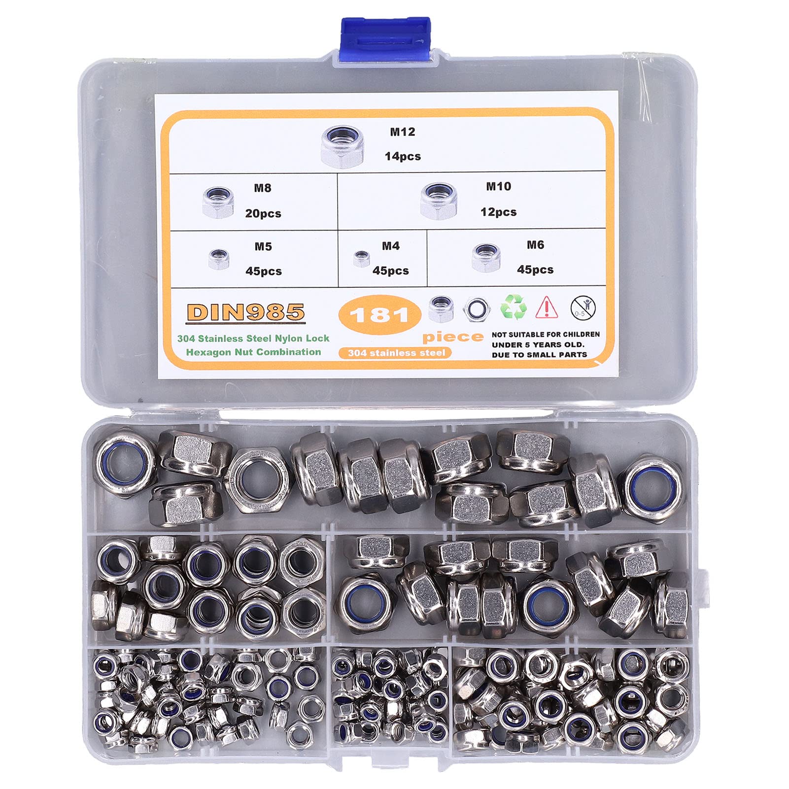 Lock Nuts - 6 Sizes Nylon Insert Locking Nuts for Folding Beds, Electrical Machinery & Hardware - Lightweight, Secure Fastening Solution for DIY Projects & Industrial Applications