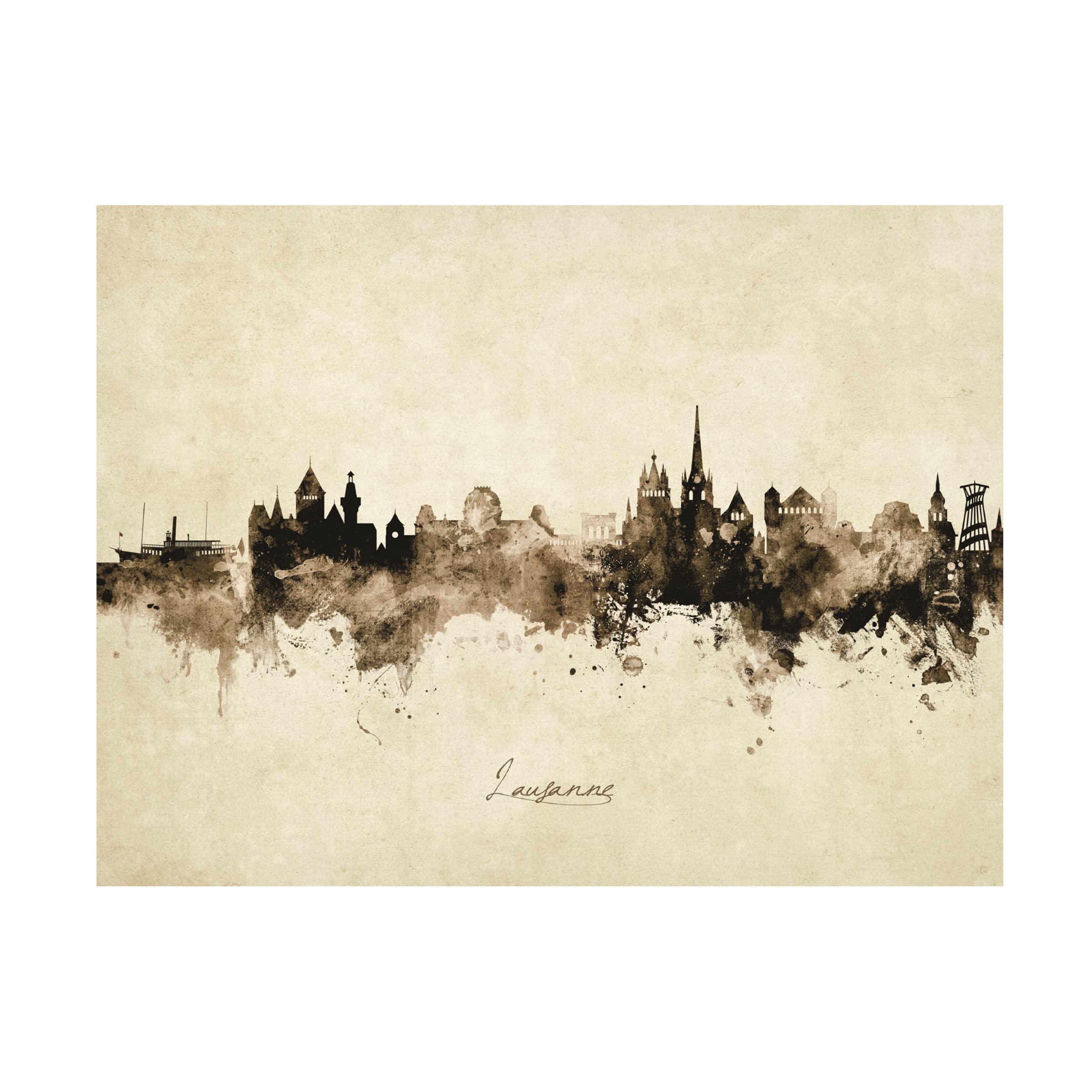 Michael Tompsett Lausanne Switzerland Skyline Vintage Canvas Art Print - Premium Wall Decor for Living Room, Bedroom & Office