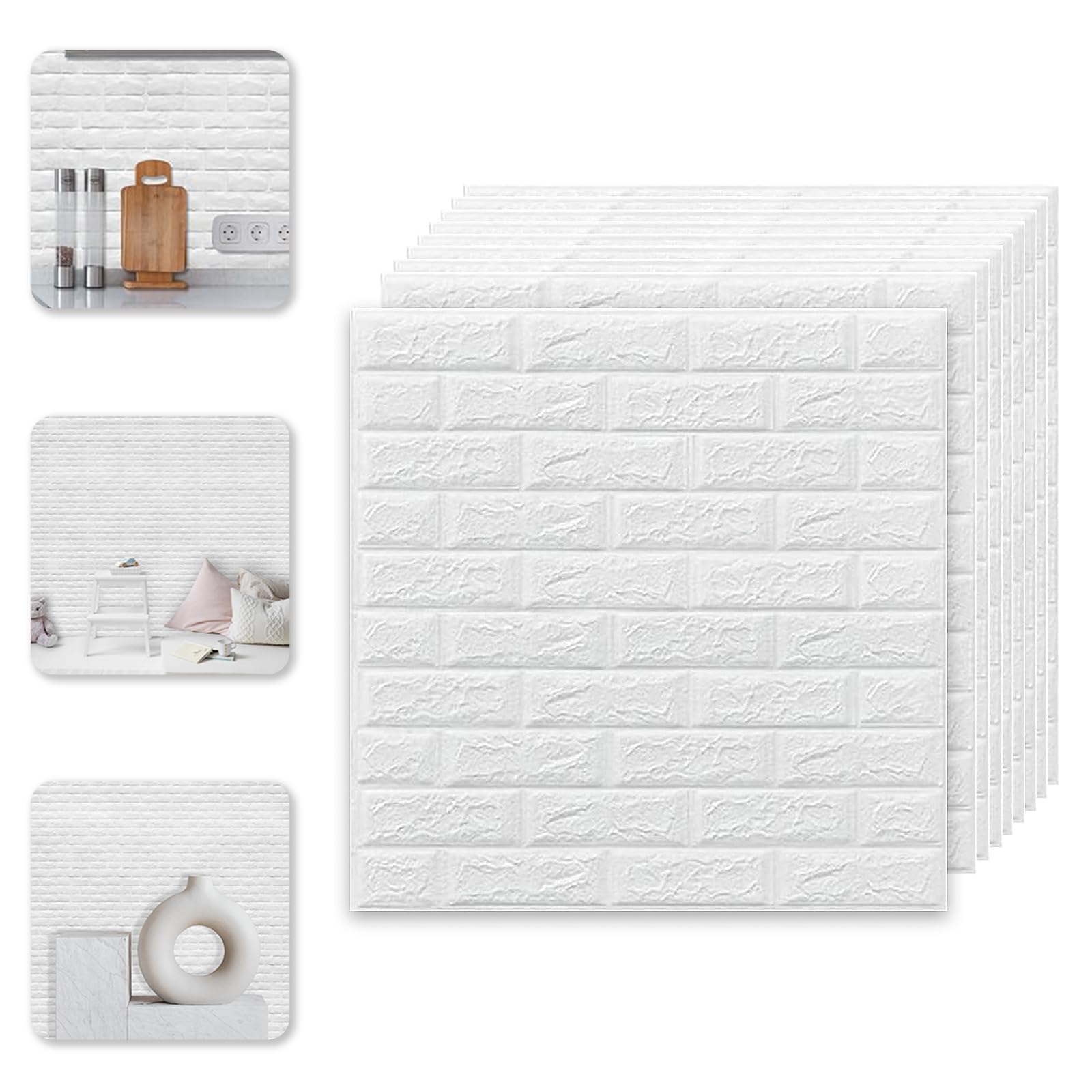 10Pcs 3D Peel and Stick Wall Panels - Self Adhesive White Wallpaper 30