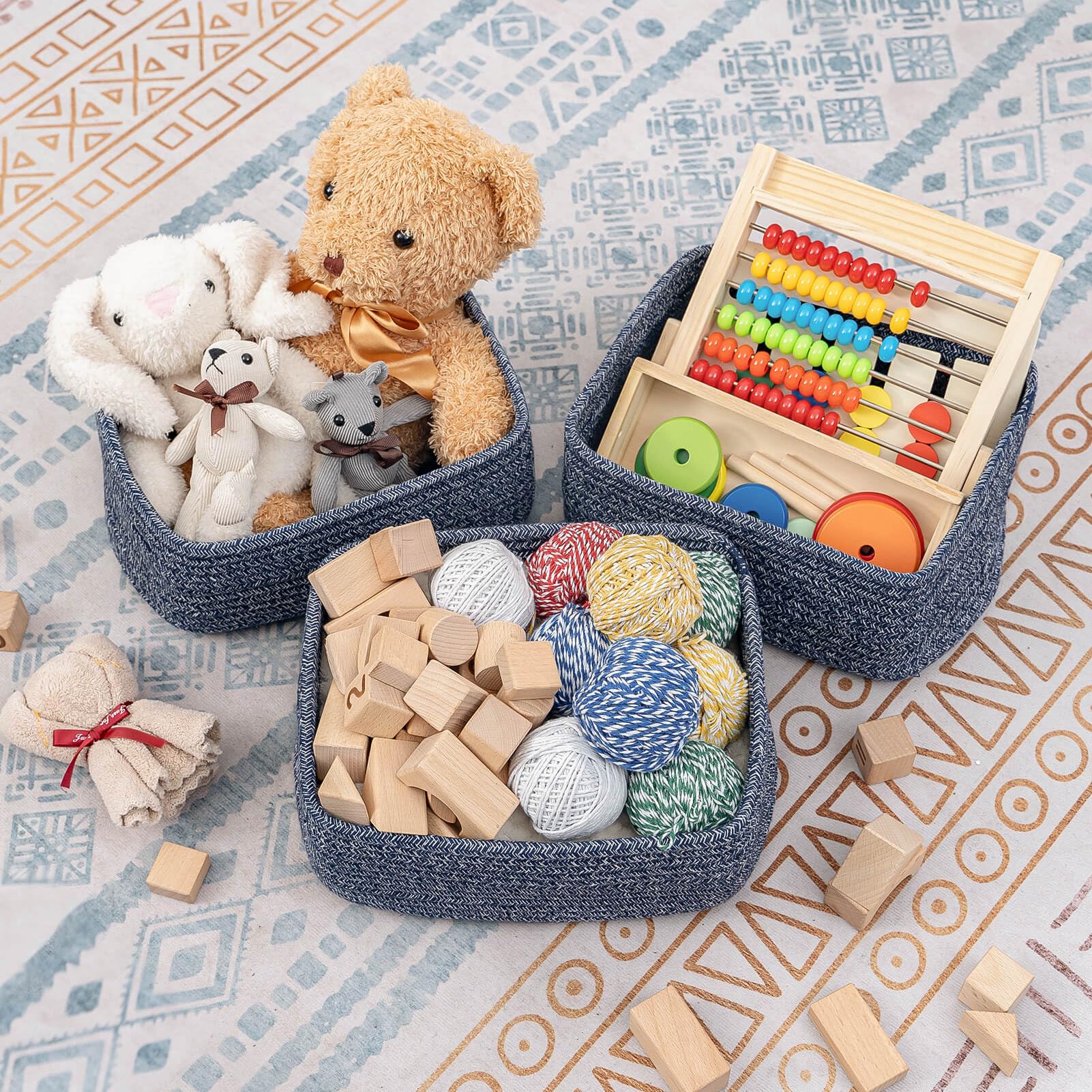 CubesLand 2-Pack Woven Cube Storage Baskets - Navy Blue Closet Organizer Bins for Toys, Clothes & Home Decor | Durable, Skin-Friendly & Stylish Room Organization Solution | Perfect for Bedroom, Nursery & Playroom Storage