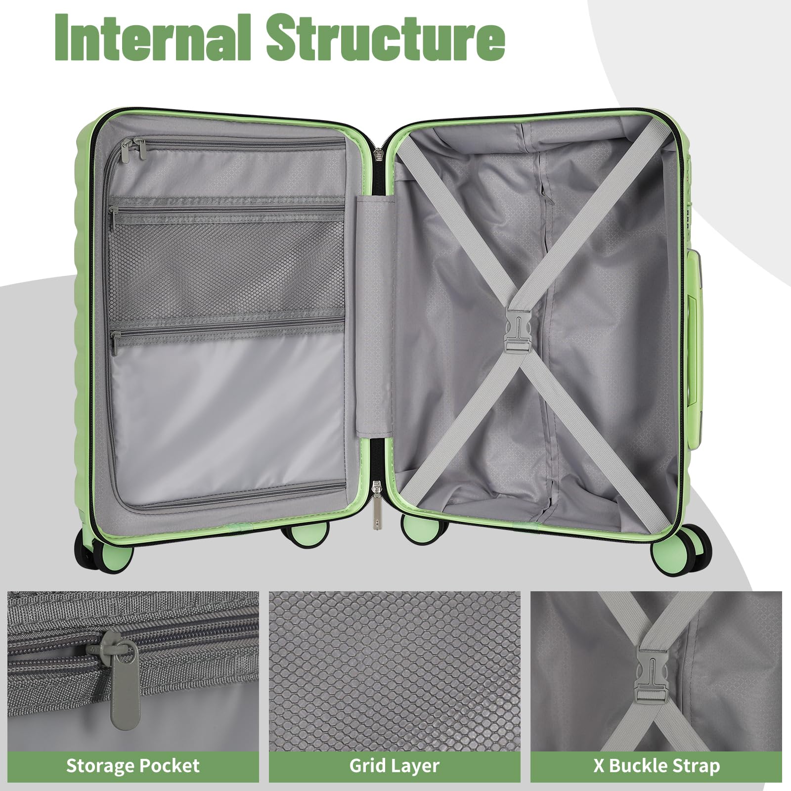 Lightweight ABS+PC Hardside Luggage Set with Spinner Wheels & TSA Lock - 3-Piece Suitcase (20+24+28 inch) in Avocado Green - Perfect for Air Travel, Business Trips & Family Vacations - Durable YKK Zipper & Smooth Mobility