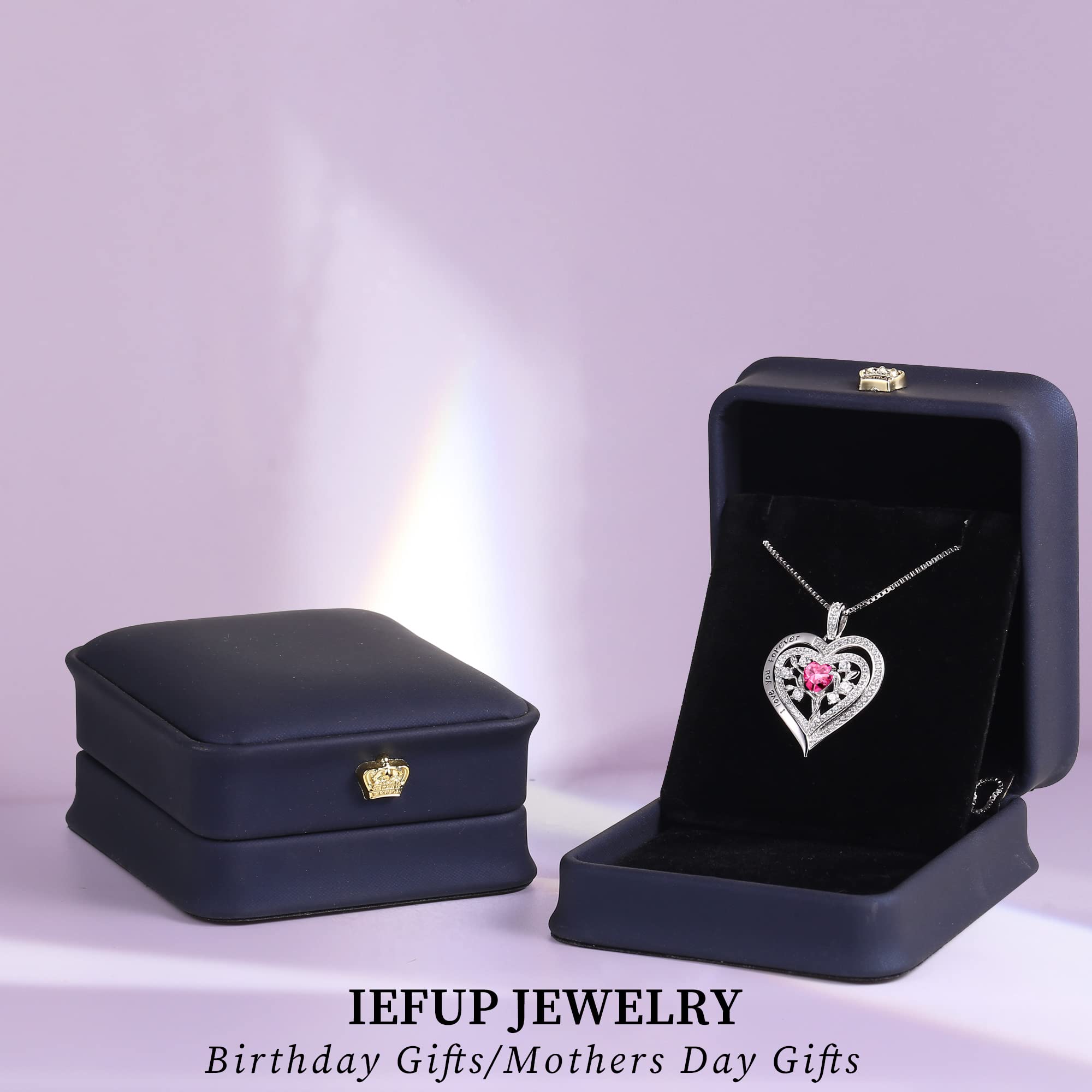 Tree of Life Birthstone Necklace - Sterling Silver 925 Heart Pendant Jewelry for Women, Wife, Grandma & Girls | Personalized Birthday, Mother's Day Gift Idea for Her | Perfect for Special Occasions & Everyday Wear