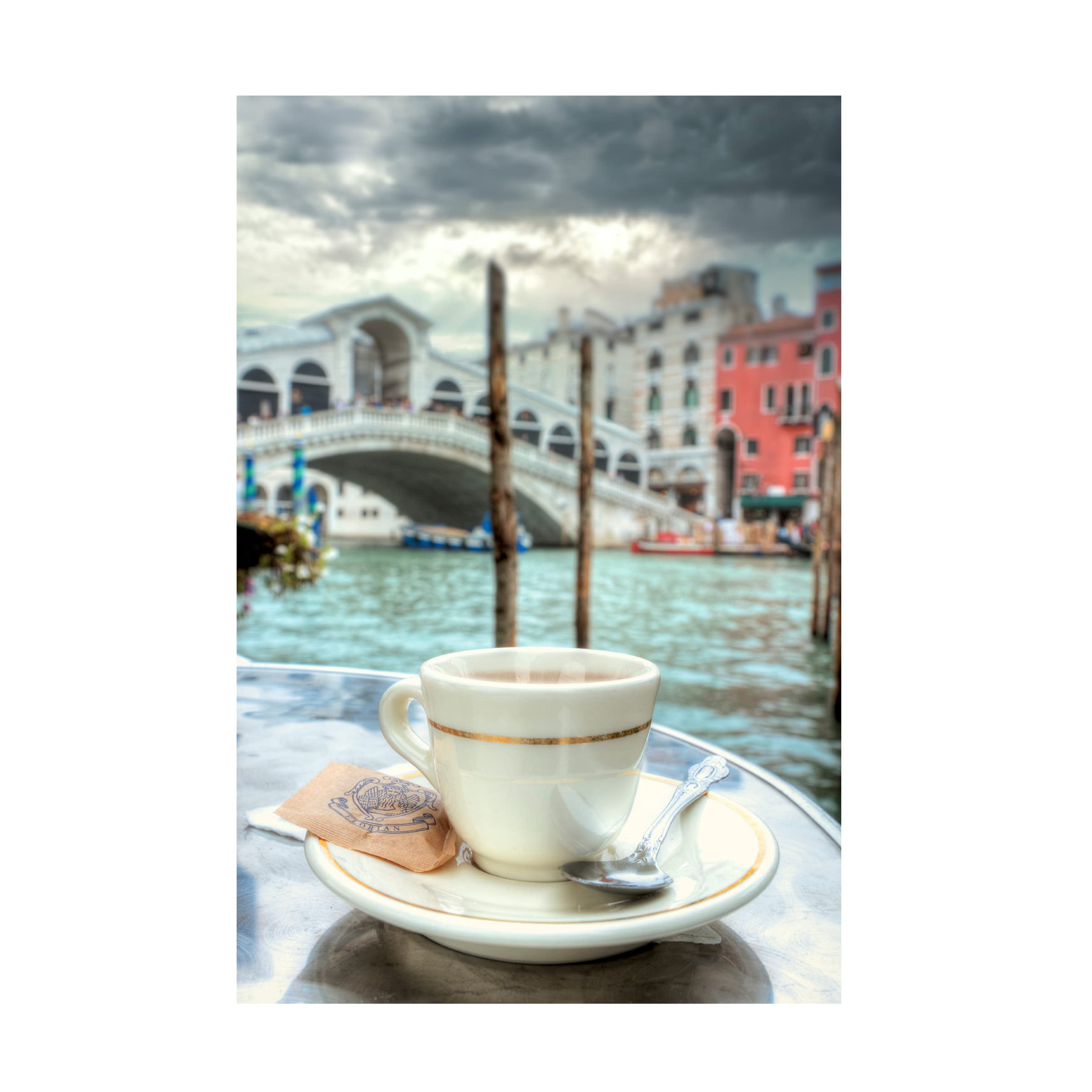 Trademark Fine Art 'Caffe Rialto Bridge 1' Canvas Wall Art Print by Alan Blaustein - Italian Venice Cafe Painting for Living Room, Bedroom & Office Decor