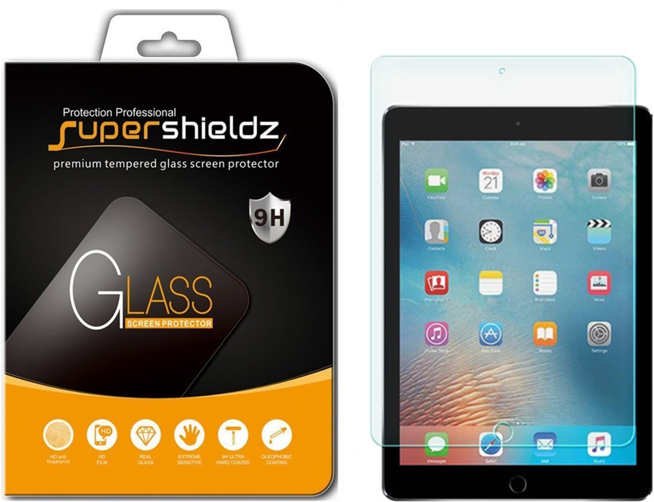 Supershieldz Tempered Glass Screen Protector for Apple iPad Air 2 & iPad Air 1 (9.7 inch) - Anti-Scratch, Bubble-Free, HD Clarity - Perfect for Work, Study & Entertainment (Not Compatible with iPad Air 3)
