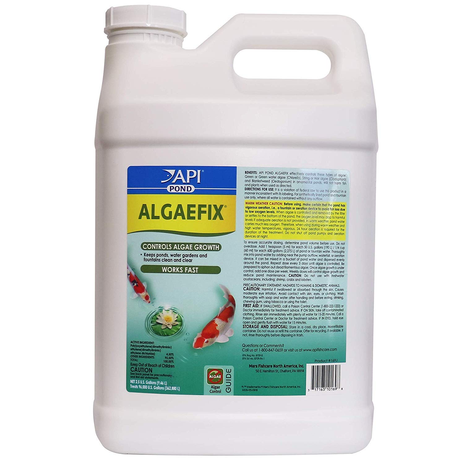 API POND ALGAEFIX Algae Control Treatment for Ponds & Water Gardens - 2.5 Gallon Bottle - Eliminates Green Water, String Algae & Blanketweed - Safe for Fish & Plants - Perfect for Outdoor Ponds, Fountains & Decorative Water Features