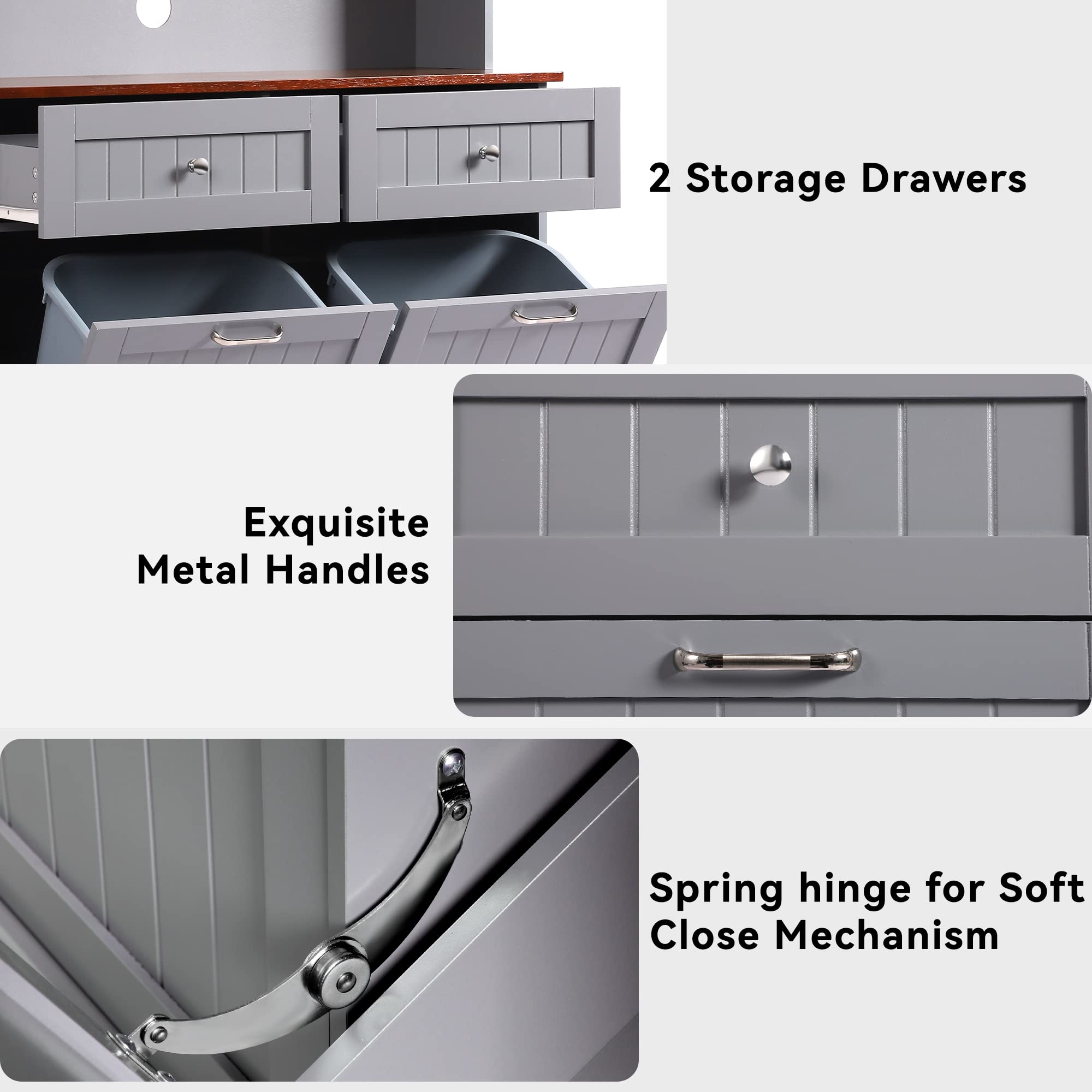 Tall Freestanding Kitchen Pantry Storage Cabinet with Microwave Shelf & Tilt-Out Trash Bin - Grey Kitchen Hutch for Small Spaces | Perfect for Apartments, Condos & Compact Kitchens